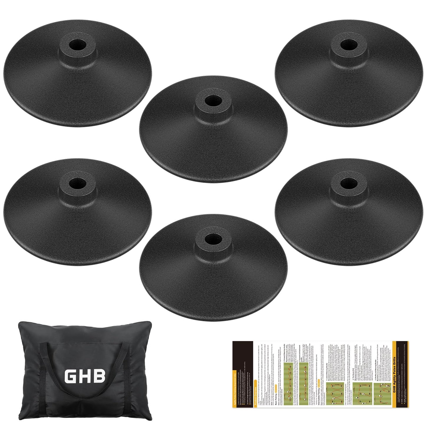 GHB Rubber Base 6 Pack Compatible Agility Poles Sports Soccer Training Extention,Detachable Speed Training Equipment Football Accessories