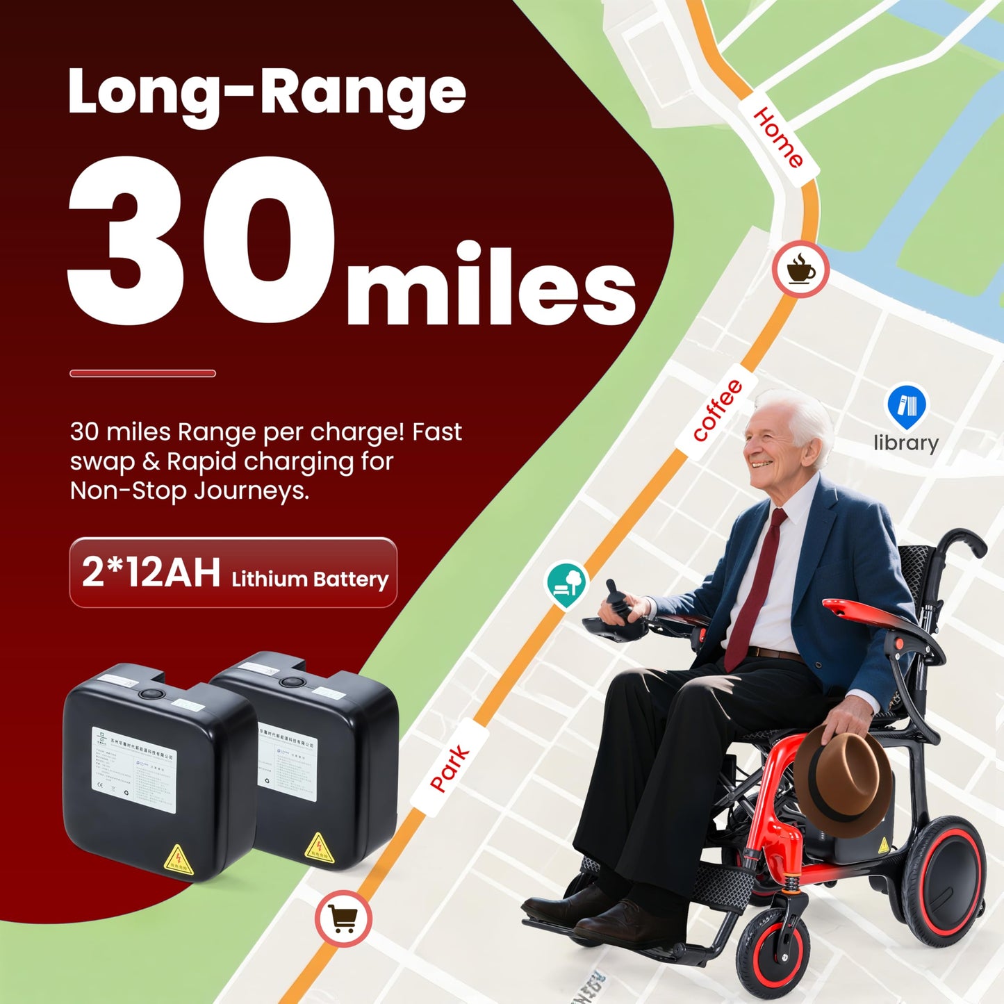 Ultralight 30+Mile Range 100% Carbon Fibre Electric Wheelchair, Upgraded Tyres All Terrains Power Wheelchair Airline Approved, Includes Inflatable Seat Cushion, LED Light, Backpack, Dust Cover