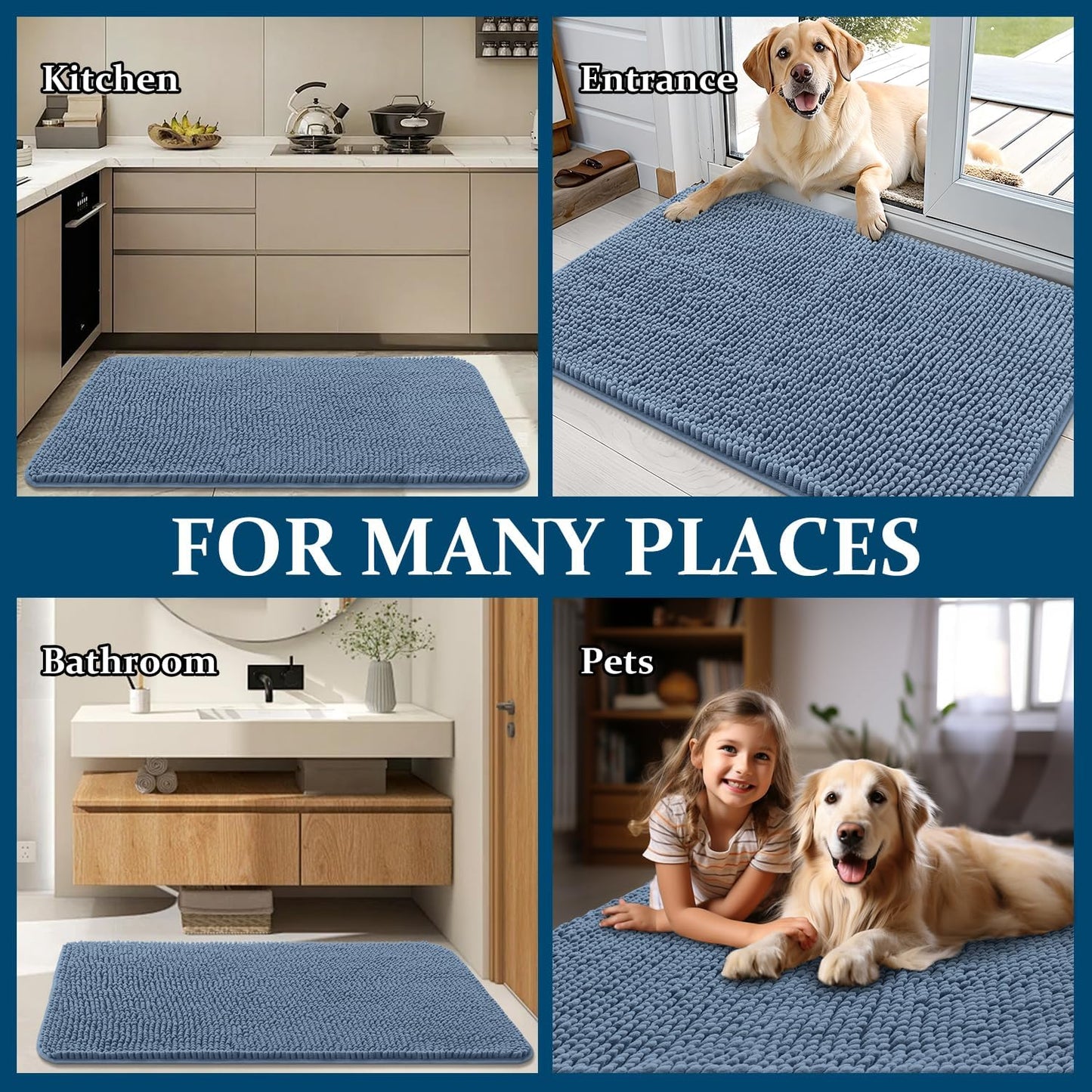 OLANLY Dog Door Mat - Absorbent Non-Slip Washable Doormat for Muddy Paws | 24x16, Airy Blue