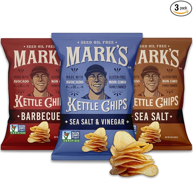 MARK’S Kettle Cooked Avocado Oil Potato Chips, Variety Pack – Seed Oil & GMO Free | 3-Flavor Variety Pack, 5 oz (Pack of 3) | Gluten Free, Non-GMO Chips for Clean & Healthy Snacking