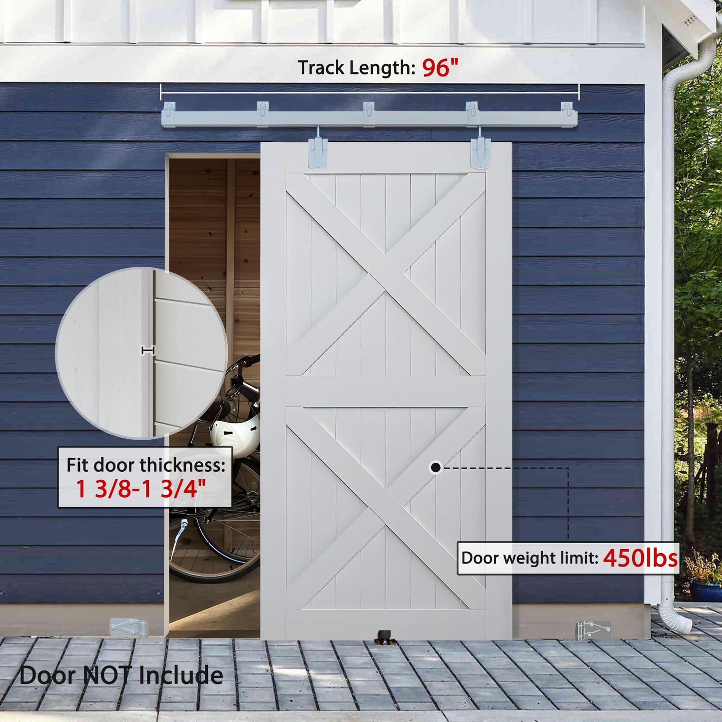 BARNSMITH 8FT Exterior Barn Door Hardware, Sliding Barn Door Hardware Kit Heavy Duty Barn Door Track for Outdoor Use(NO Door, Hardware Only)
