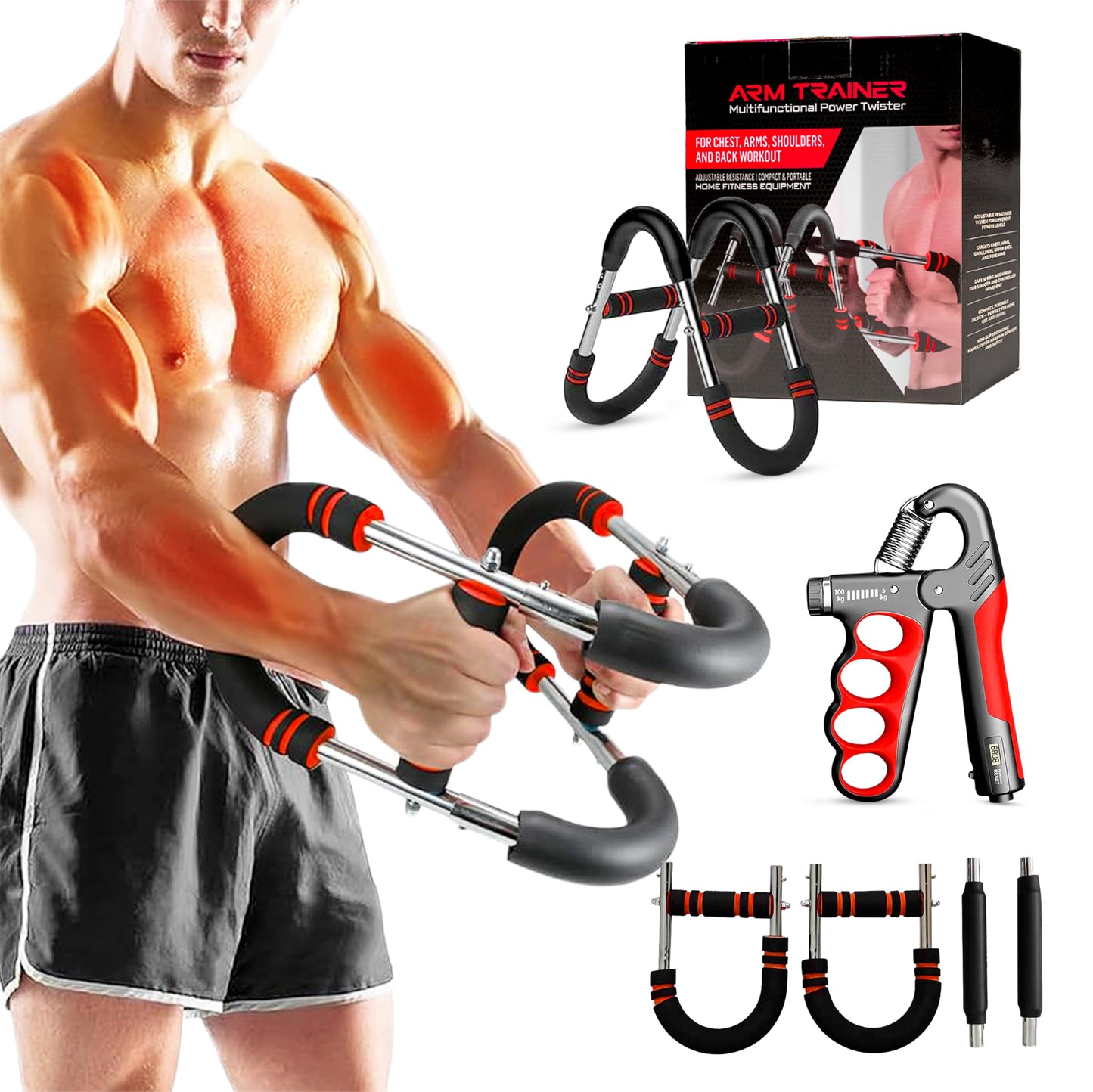 LuxUltra Twister Arm Trainer Chest Workout Equipment for Men & Women, Adjustable 40-130 lbs Chest and Arm Trainer with Hand Grip Strengthener, Home Gym Strength Trainer