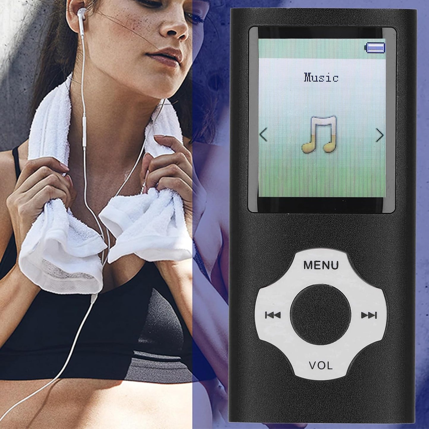 Jectse MP3 MP3 MP4 16GB Bluetooth Player, Ultra Slim Player Portable Music Player with Small Memory Card, Noise