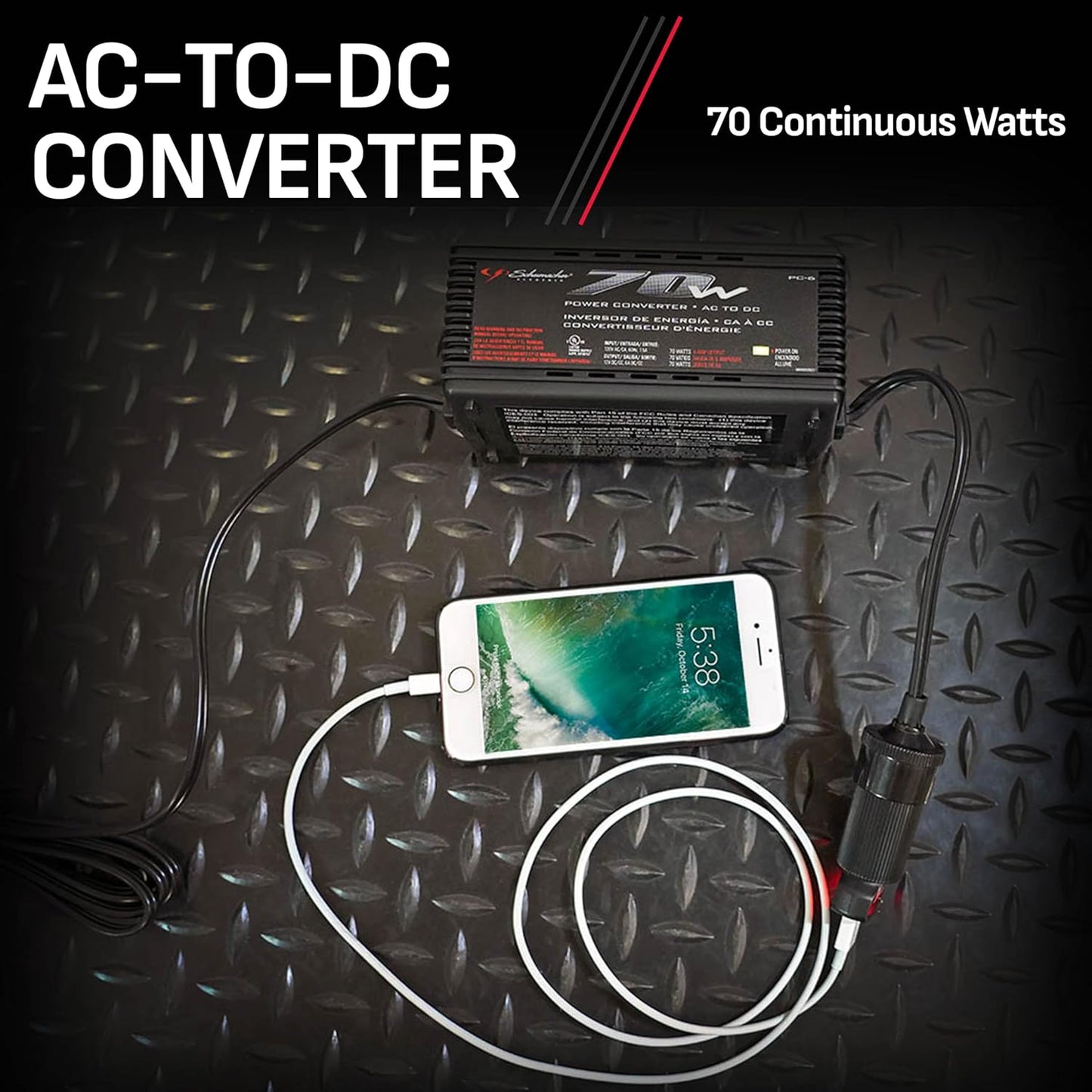 Schumacher Electric PC-6, 70 140 12 AC to DC Power Converter, Continuous Watts, Peak Watts, Volt DC Accessory Port