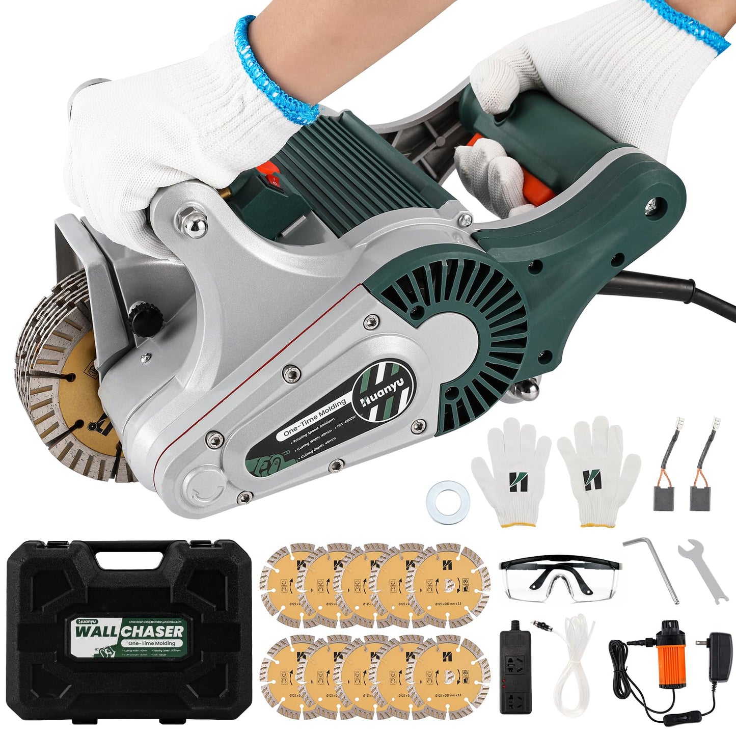 Huanyu Electric Wall Chaser 1 time Molding Wall Groove Cutting Machine Infrared Sighting 4800W Cutting Width 40mm Depth 40mm Wall Chaser Concrete Cutter Magnesium Alloy for Cement Brick Marble 110V