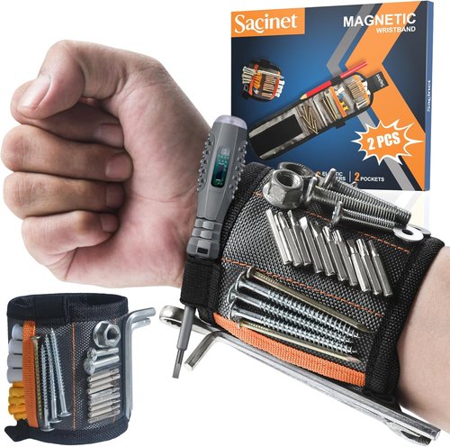 Magnetic Wristband - 2PCS Screw Holder with 15 Strong Magnets & Pockets | Perfect Gift for Men & Women