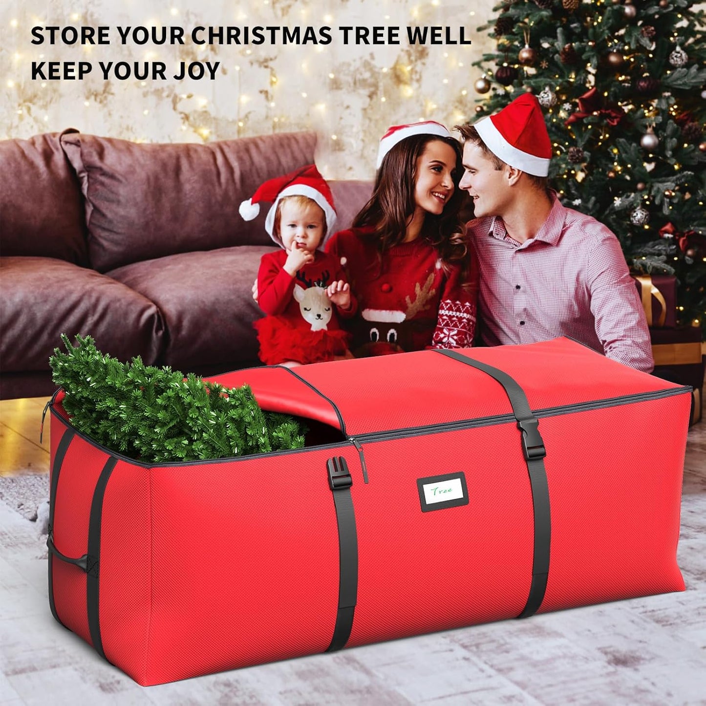 Skiennix Christmas Tree Storage Bag - Waterproof 600D Oxford Fabric with Double Zipper & Buckle Straps | Fits Up to 7.5Ft Trees
