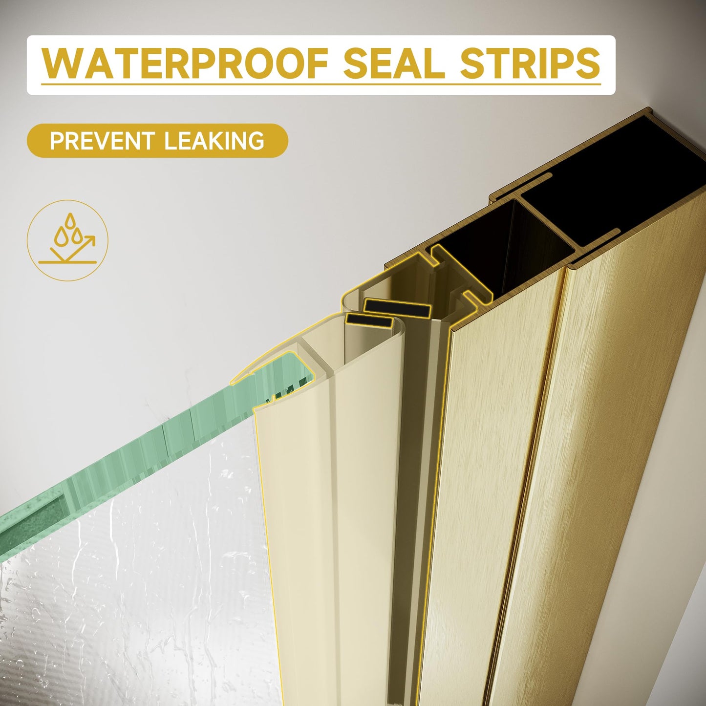 Pivot Shower Door 36" W x 72" H, Semi-Frameless Brushed Gold Shower Glass Door with 6mm SGCC Clear Tempered Glass, Reversible Design, Waterproof Seal, Anti-Fog & Easy Clean Coating
