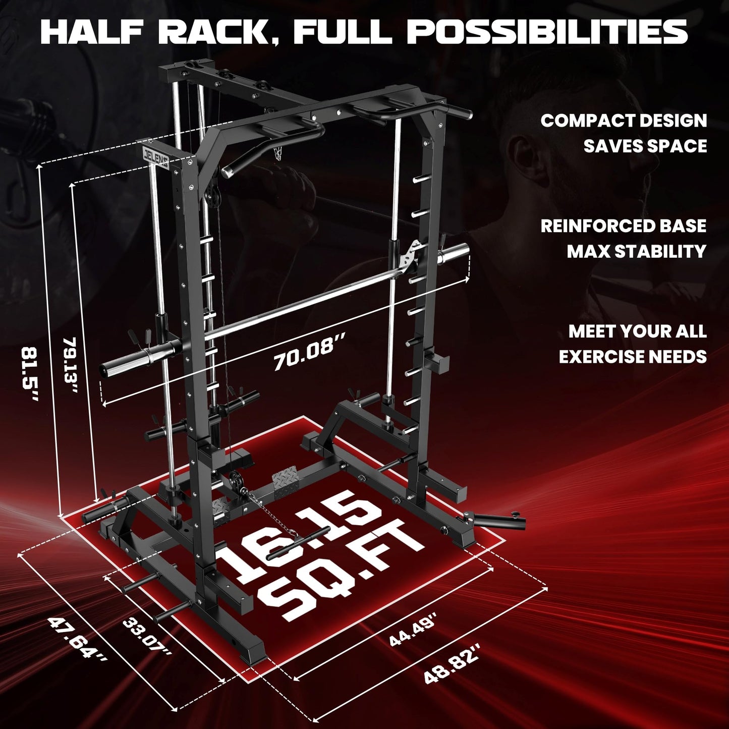 JELENS SR01 Smith Machine, 2000LBS Multi-Function Power Cage with LAT Pulldown System, All-in-One Home Gym Squat Rack with Smith Bar and Training Attachments (Black, SR01 Smith Machine)