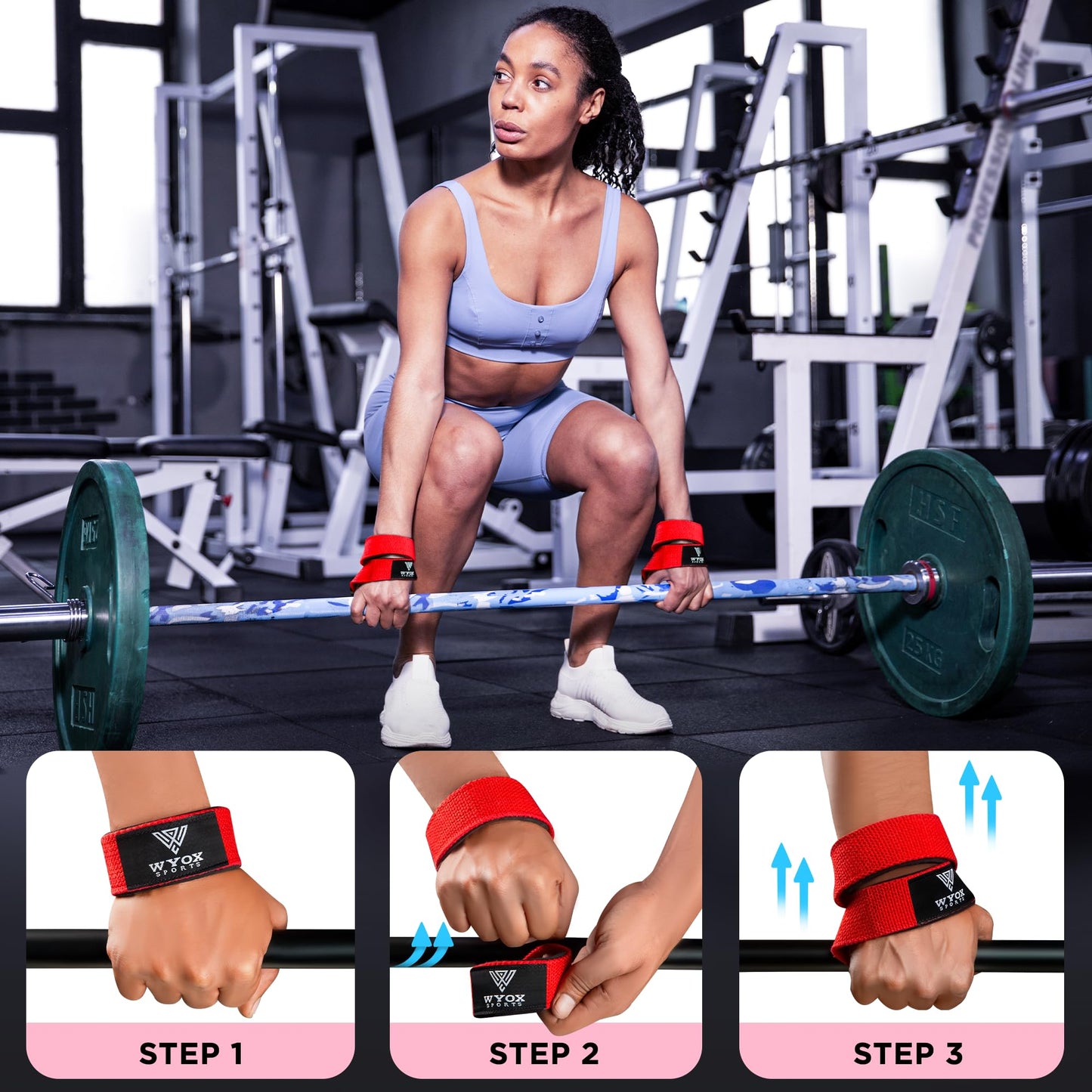 WYOX Figure 8 Weight Lifting Straps for Weightlifting Heavy Duty Deadlifting Workout Straps | Wrist Wraps Gym Equipment Gear Men Women PAIR (Red, Standard)