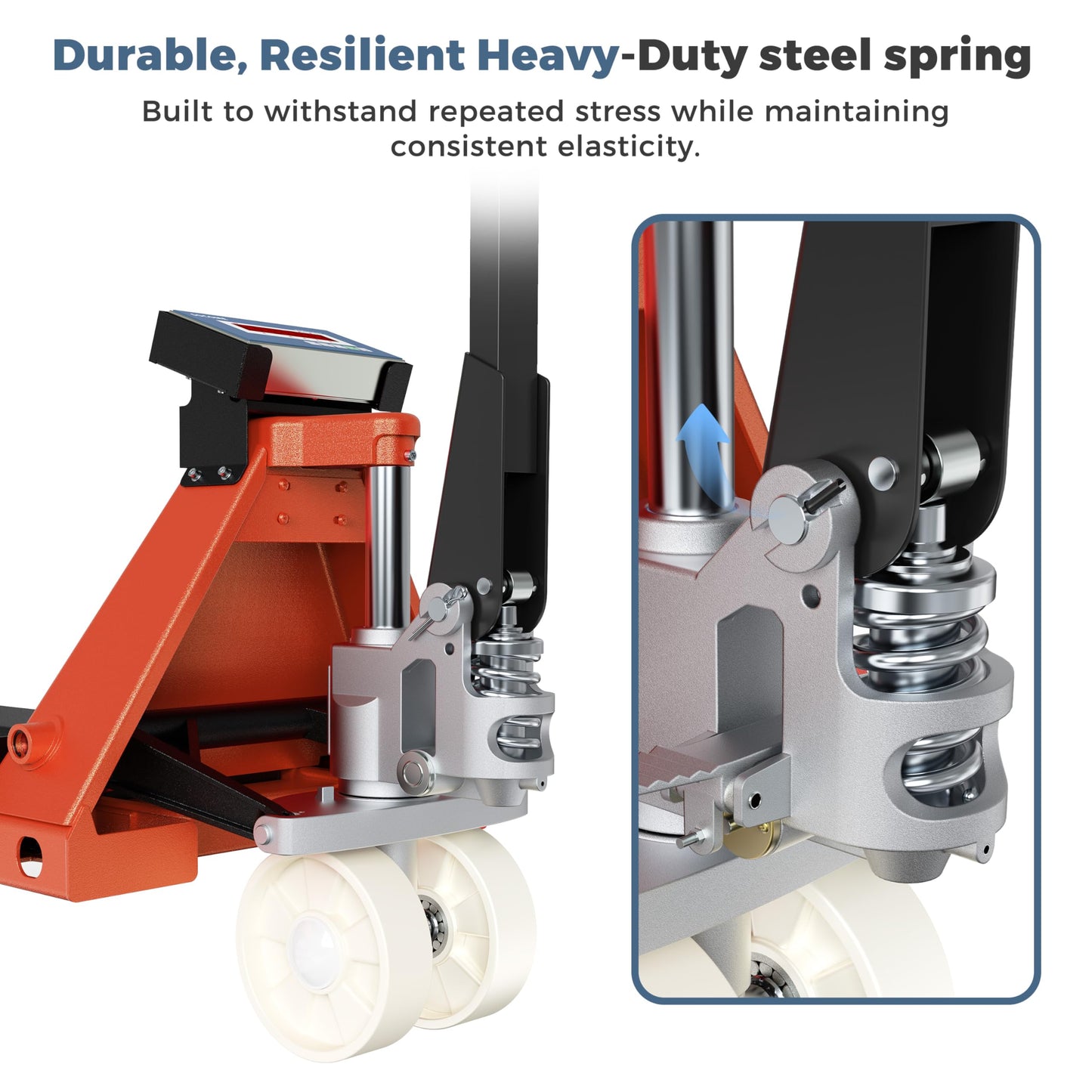 SOCOME Pallet Jack Scale with Digital Indicator, Heavy Duty Industrial Fork Floor Scale for Warehouse, Shiping, Post, 4400 lb x 1 lb, 54" x 27" Fork Size, 2 Pieces, Tangerine