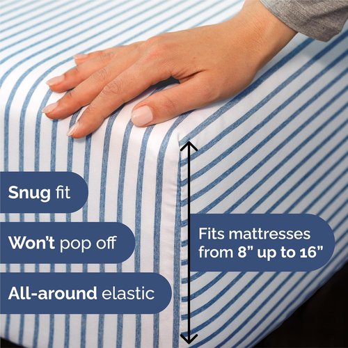 King Size 4 Piece Sheet Set - Luxury Cooling & Breathable Bed Sheets - Soft, Wrinkle-Free Blue Stripes
