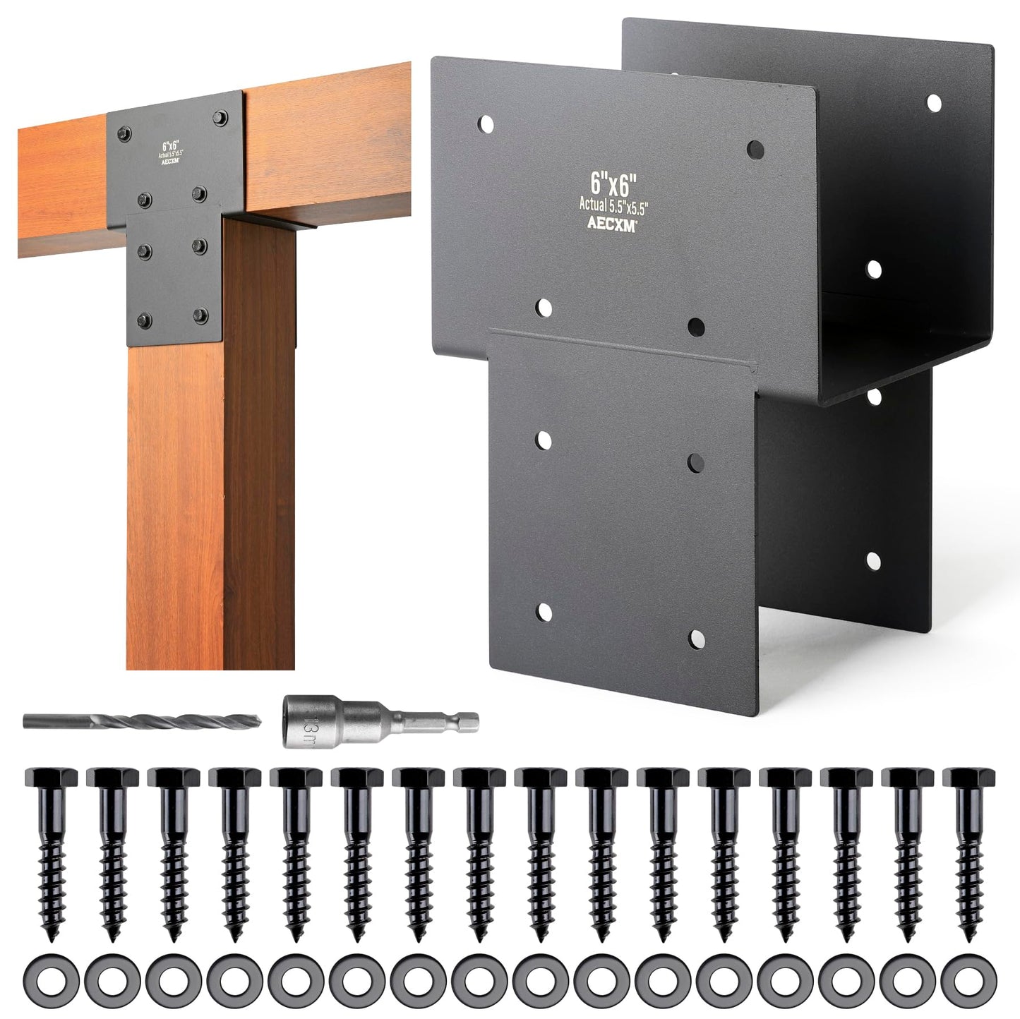 6"x6" (Actual 5.5"x5.5") Heavy Duty Post Caps Tie Brackets for Wood, Deck Post to Beam Connector Bracket（Serial Post） 1Pack