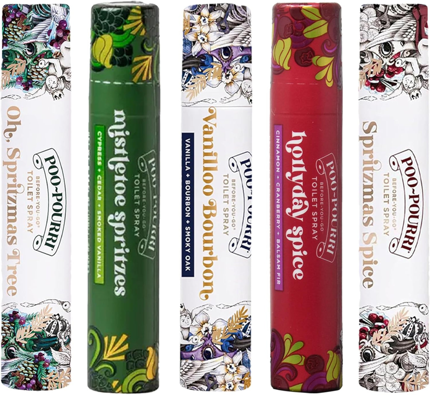 Poo-Pourri Travel Size Gift Set - Holiday Scents: Spritzmas Spice, Vanilla Bourbon & More | 5 Pack
