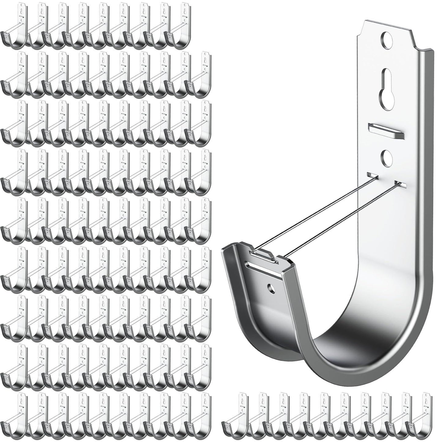 Fixirons 100pcs 2 Inch J Hook Wall Mount J Hook with Retainer Clip Rust-Resistant J Hook for Hanging Wire Cable Management & Organization Solution