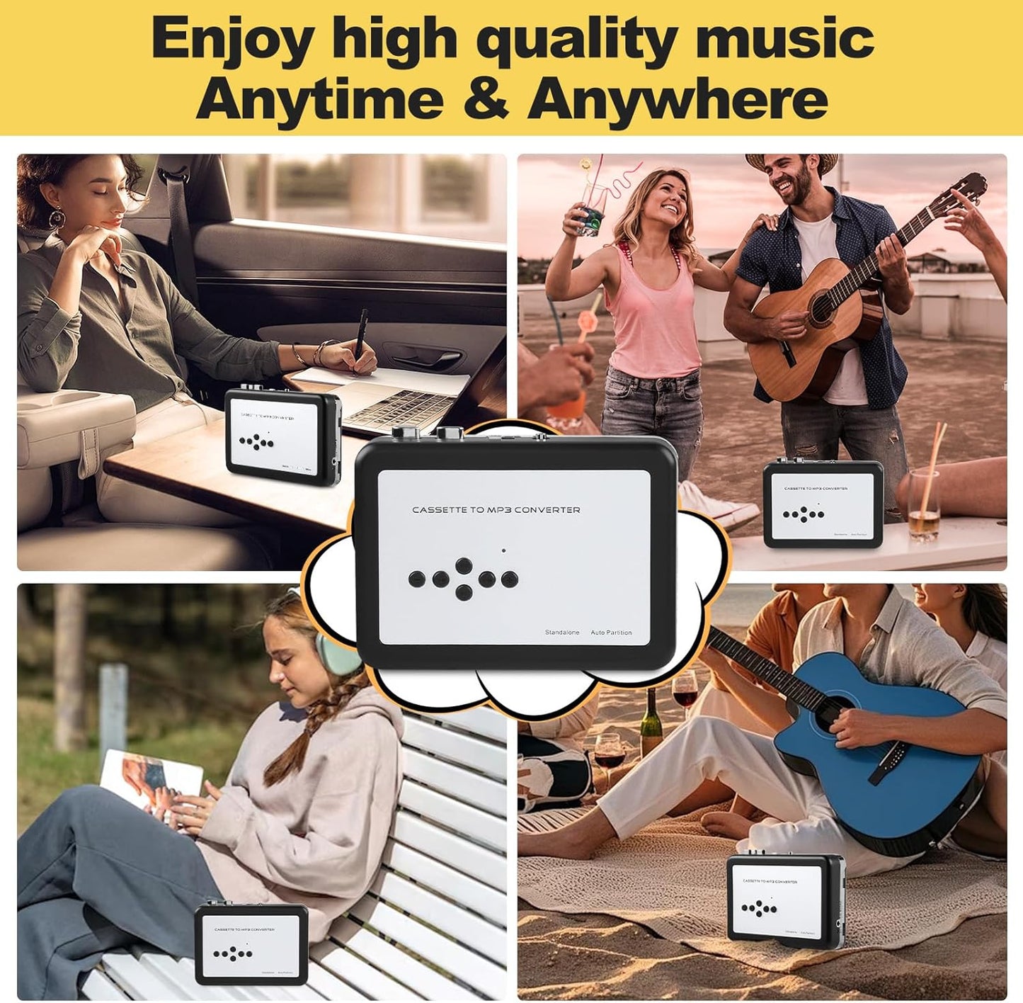 Wendry Cassette mp3 Cassette MP3 7/8 Converter, Portable Tape to Converter USB Flash Drive Capture Audio Music Player