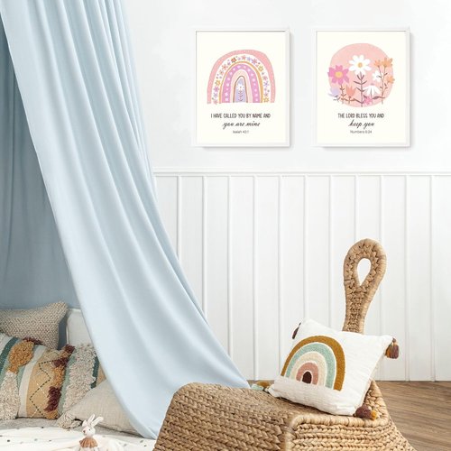 LARTSFRO Kids Bible Wall Art - Inspirational Pink Flower Prints for Nursery | Set of 4 Unframed 10x8 Inch Decor
