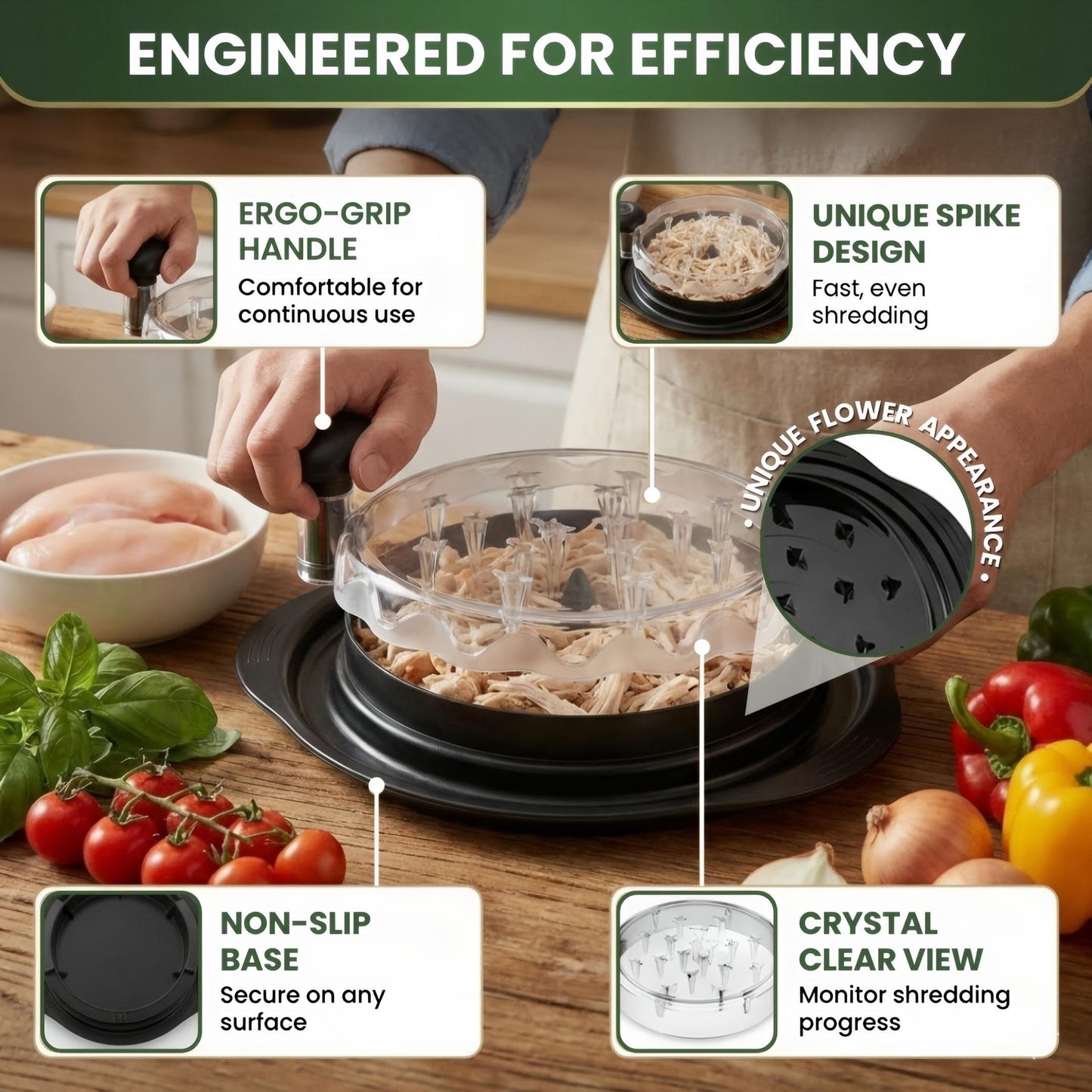 MakeMePro Chicken Shredder Tool Twist For Kitchen 10" | Manual Meat Shredder for Pulled Pork, Beef & Chicken Breast | BPA Free, Ergonomic Handle, Non-Slip Base | Desmenuzador de Pollo