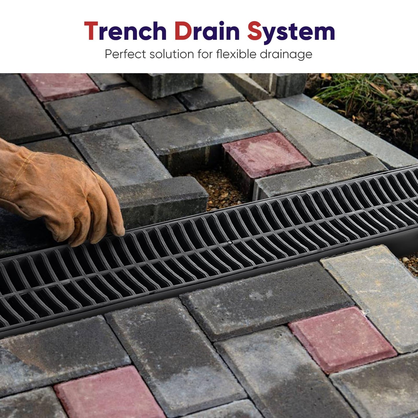 FAHKNS Trench Drain System,5.9"*5.1"*39",6 Pack Channel Drain Hdpe Plastic Trench,B125 for Basement, Garage Floor Courtyard, Terrace, Garden Path, Garage Entrance Swimming Pool