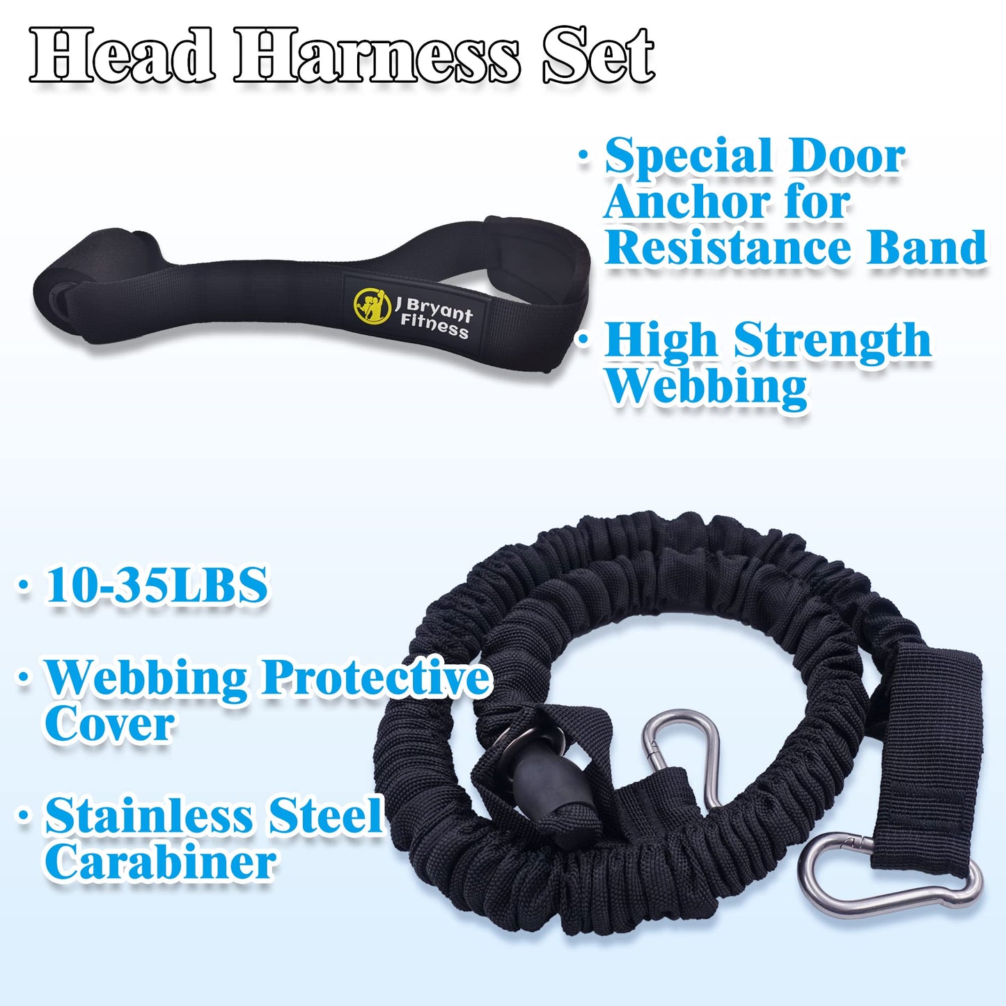J Bryant Neck Harness Head - Weight Lifting with Resistance Tube Bands - Door Anchor Set Adjustable Neck Training Strap Exercise Equipment (L)