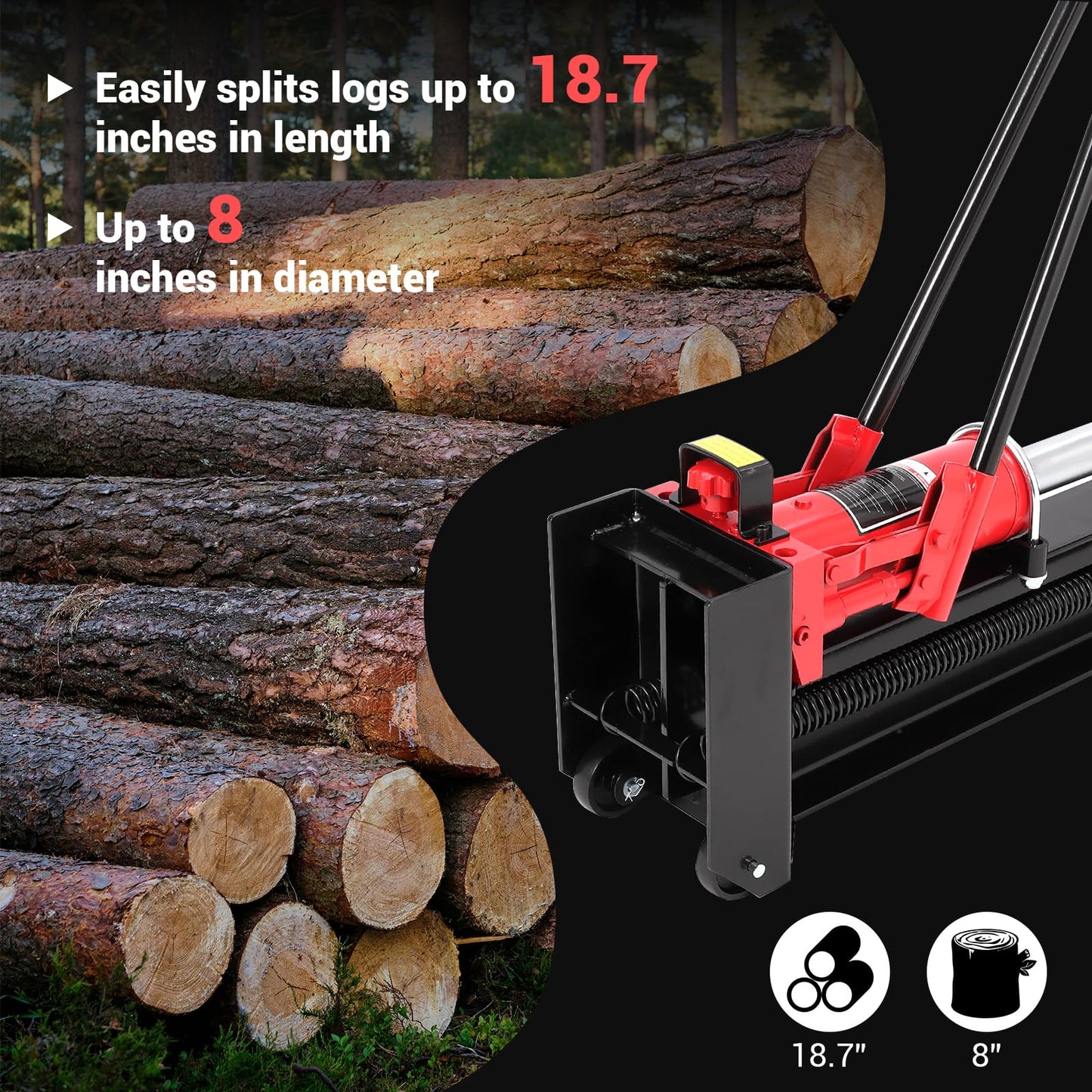 GarveeTech 12 T Hydraulic Log Splitter Wood Cutter, Manual Log Splitter with Horizontal Full Steel Beam & Built-in Wheel