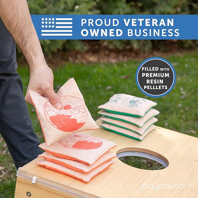 Professional Cornhole Bags - Set of 8 Regulation All Weather Double Sided - Sticky Side/Slick Side Bean Bags for Pro Corn Hole Game