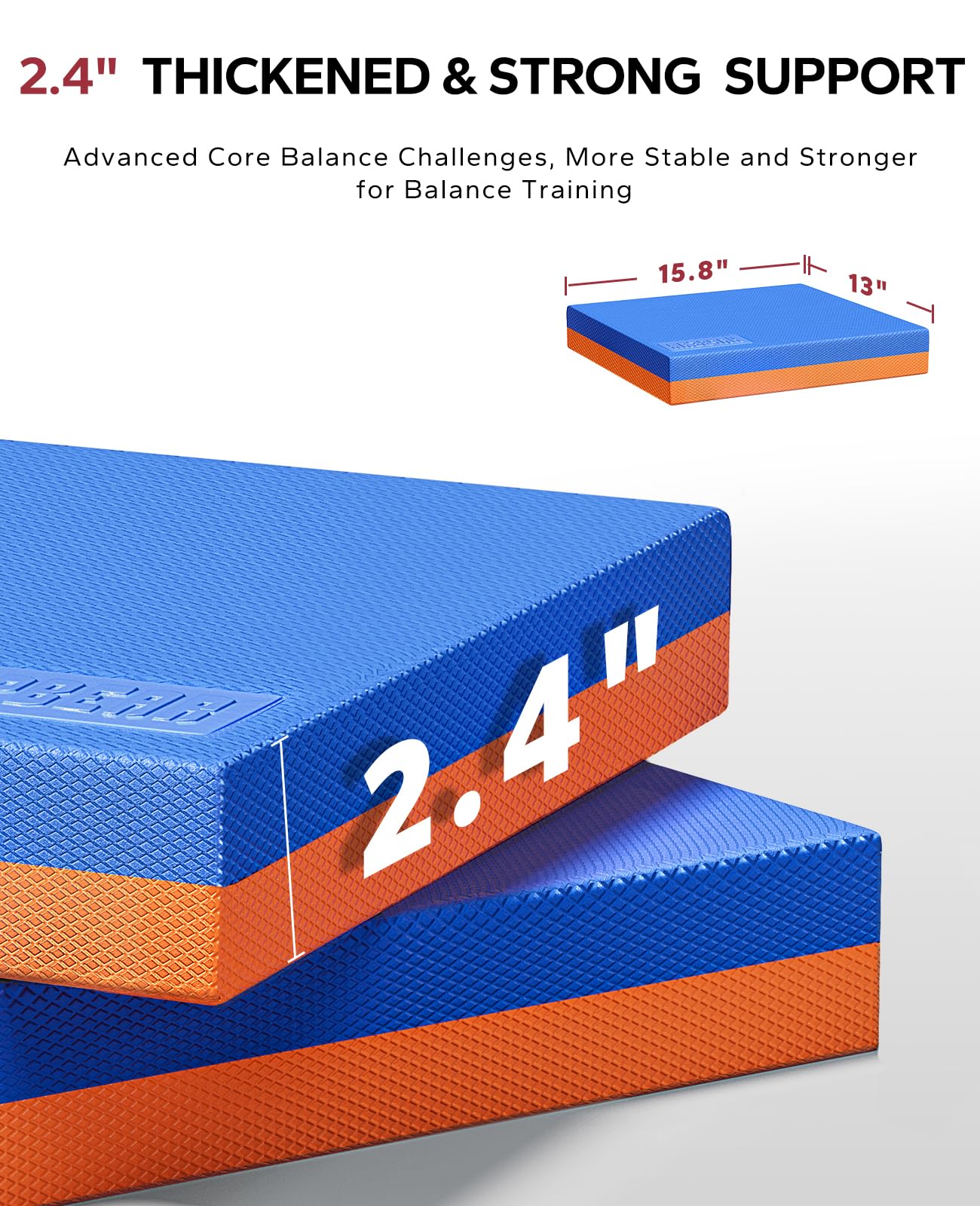 HAPBEAR Exercise Balance Pad 2-Pack - 15"x12" Non-Slip Stability Mats - 2.25" Thick Soft Foam for Adults, Physical Therapy & Core Training - Bonus Band Included - Blue