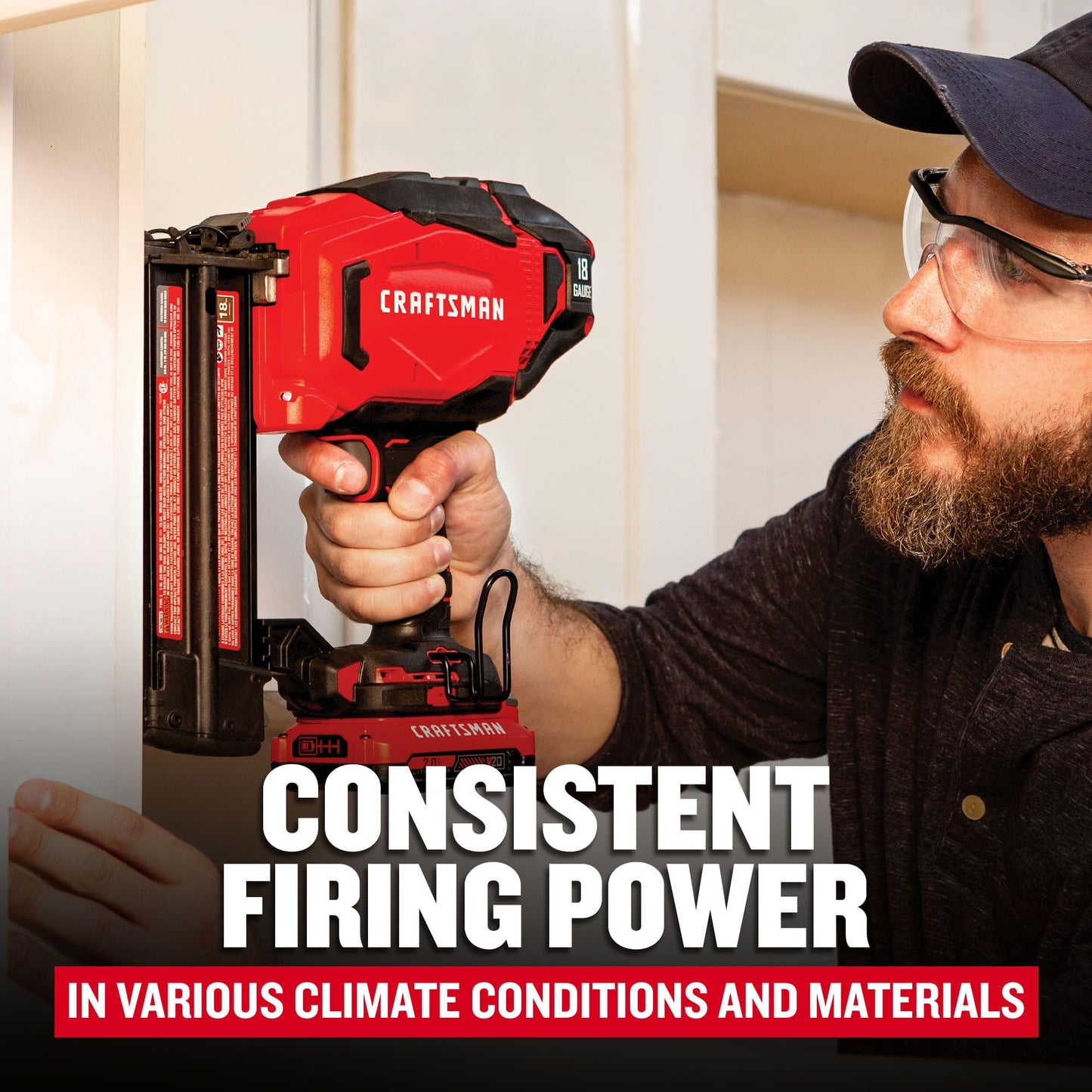 CRAFTSMAN V20 Cordless Brad Nailer, 18 Gauge Nail Gun, with Battery and Charger (CMCN618C1)
