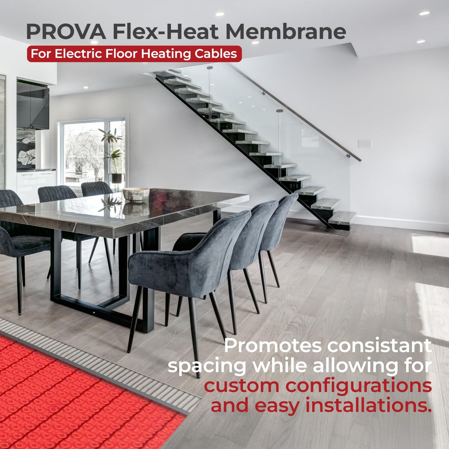 LuxHeat Prova Flex-Heat Uncoupling Membrane 90 sqft, Made for Under Tile Floor Heating System, Floor Underlayment with Moisture Barrier, Holds Underfloor Heating Wire, Flooring Underlayment Padding