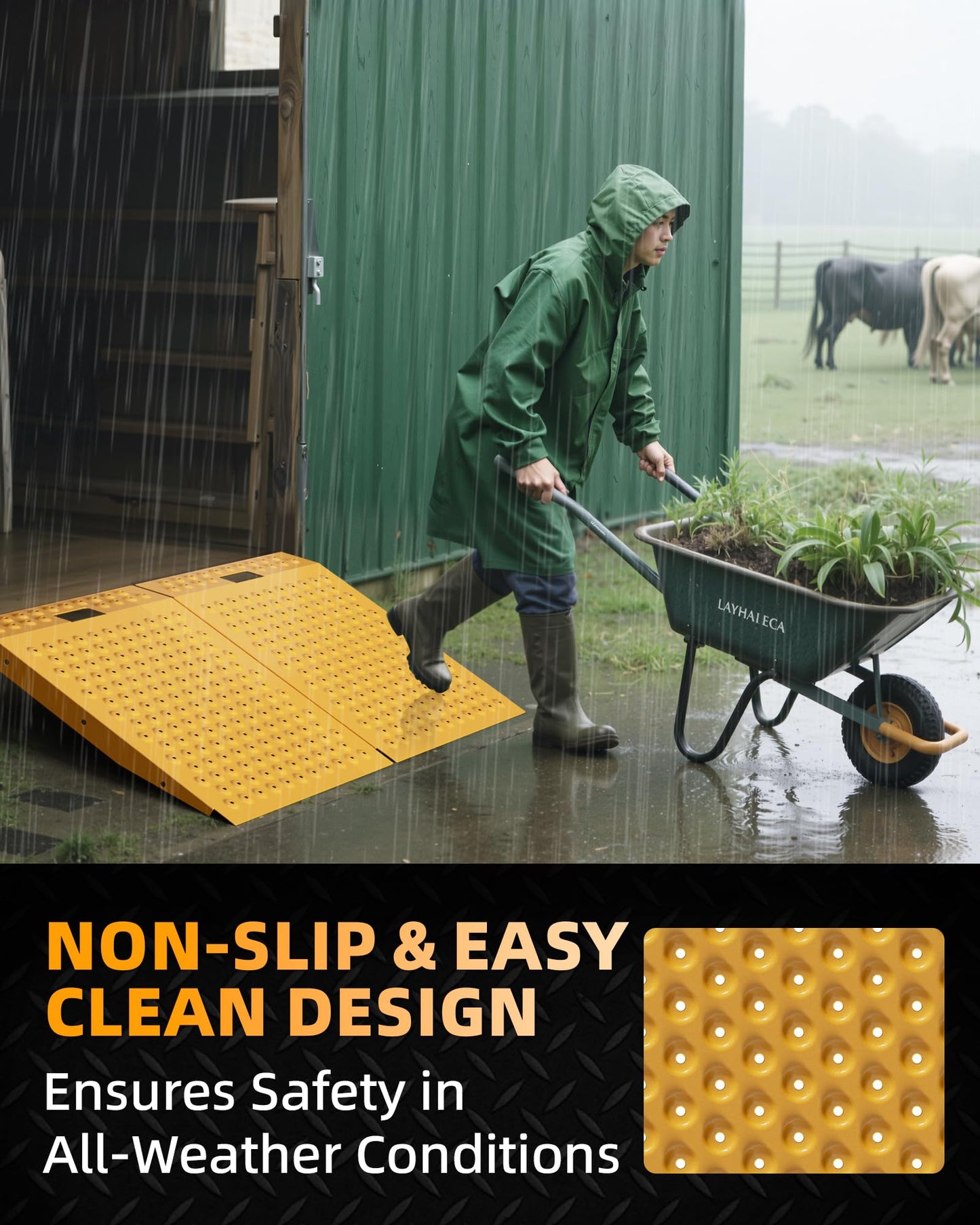 VNN 29" x 24" Shed Ramp for Riding Mower - 750 LB Capacity Shed Ramps, Anti-Slip Punch Plate Ramp for ATV, Motorcycles, Garages & Barns (1PC, Yellow, Alloy)
