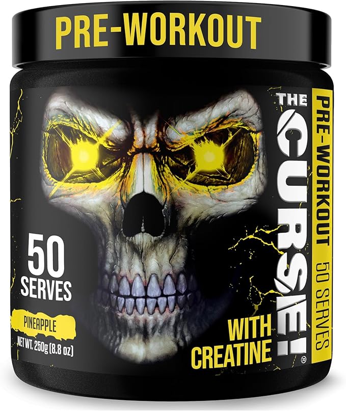 JNX SPORTS The Curse! Pre Workout Powder for Men & Women, Caffeine, Beta-Alanine, Creatine, L-Citrulline, 50 Servings, Pineapple Flavor ??Boost Energy, Strength & Focus