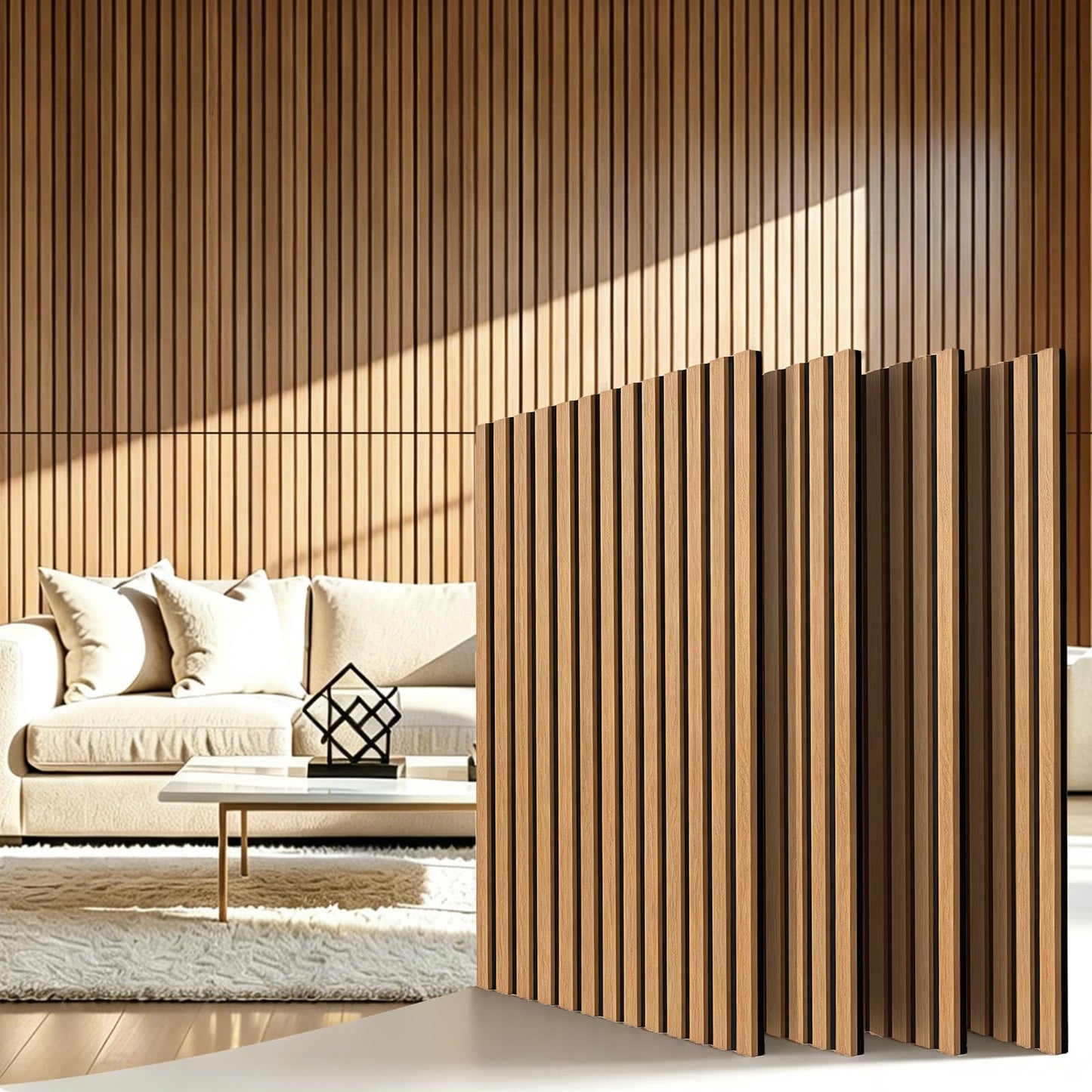 Wood Slat Wall Panels - 4 Pack 47.2" × 23.6" - Acoustic Panels Noise Reduction for Home Office Studio, 3D Fluted Sound Dampening Absorbing Panels, Walnut