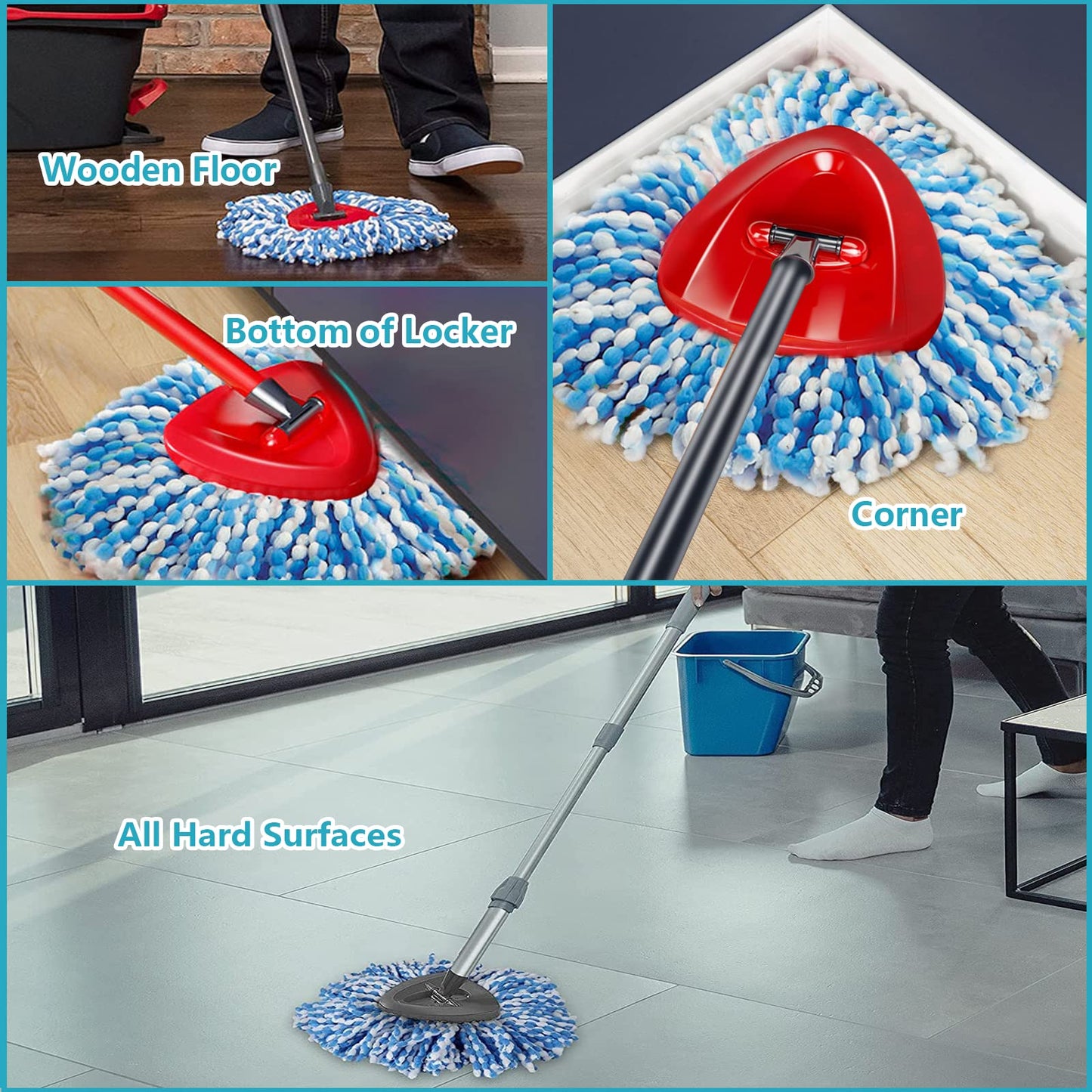 Spin Mop Replacement Head Compatible with O-Ceda 2-Tank Dual System RinseClean Microfiber Spin mop Refill for O Ceda Mop Replace Head (4 Pack)