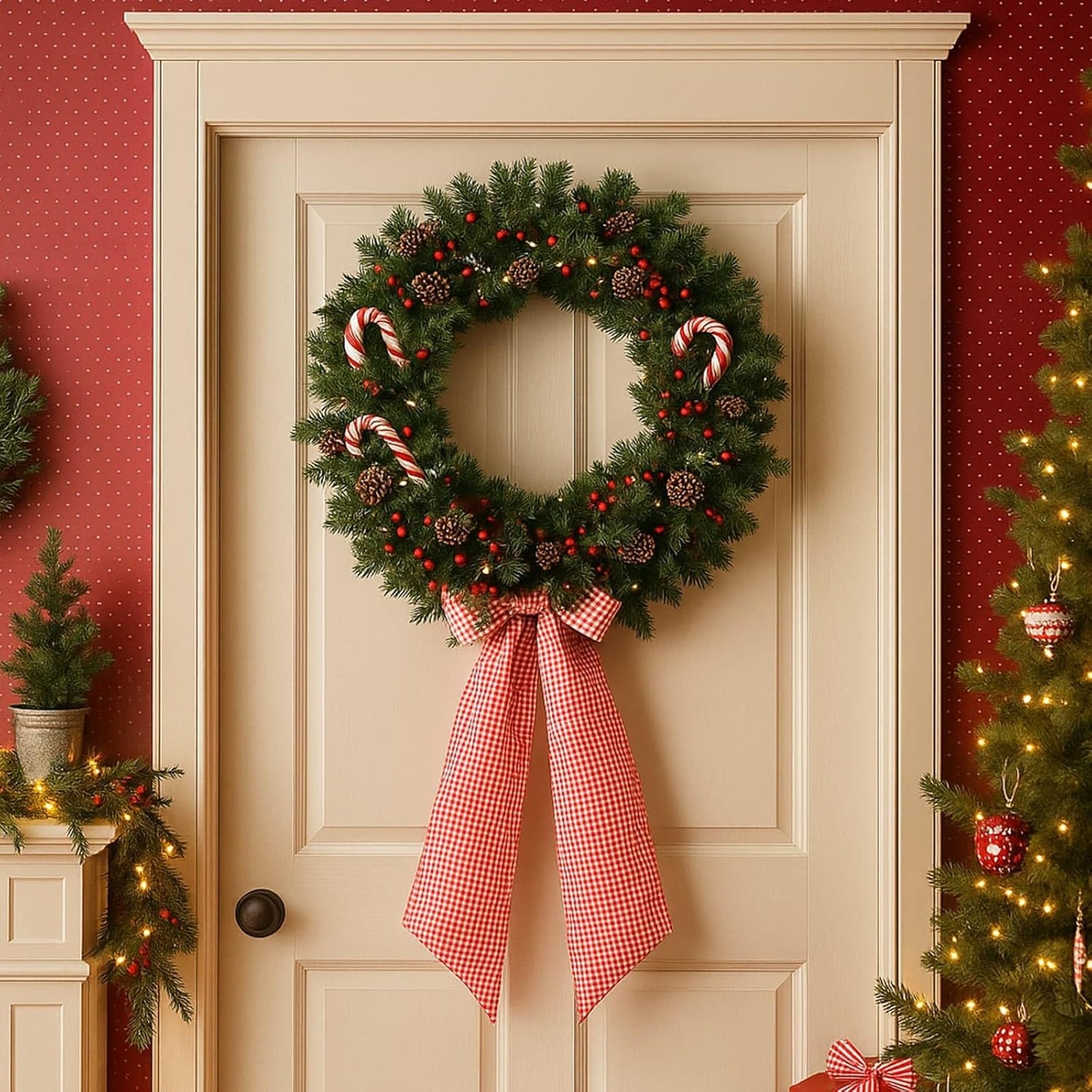 Skiennix Red White Gingham Wreath Sash - 5.12" Wide x 54.33" for Festive Holiday Decor