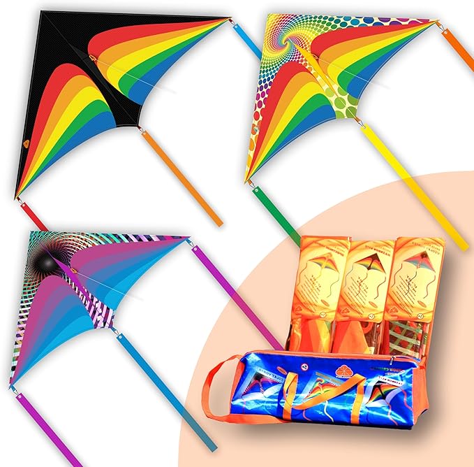 ORGCLDKT-Rainbow Cruiser Delta Kite, Kites for Kids Ages 8-12,4-8,Boys,Girls,Kites for Adults,Beach,Beginners,Giant.1Pc or 3Pcs Pack. Easy to Fly.