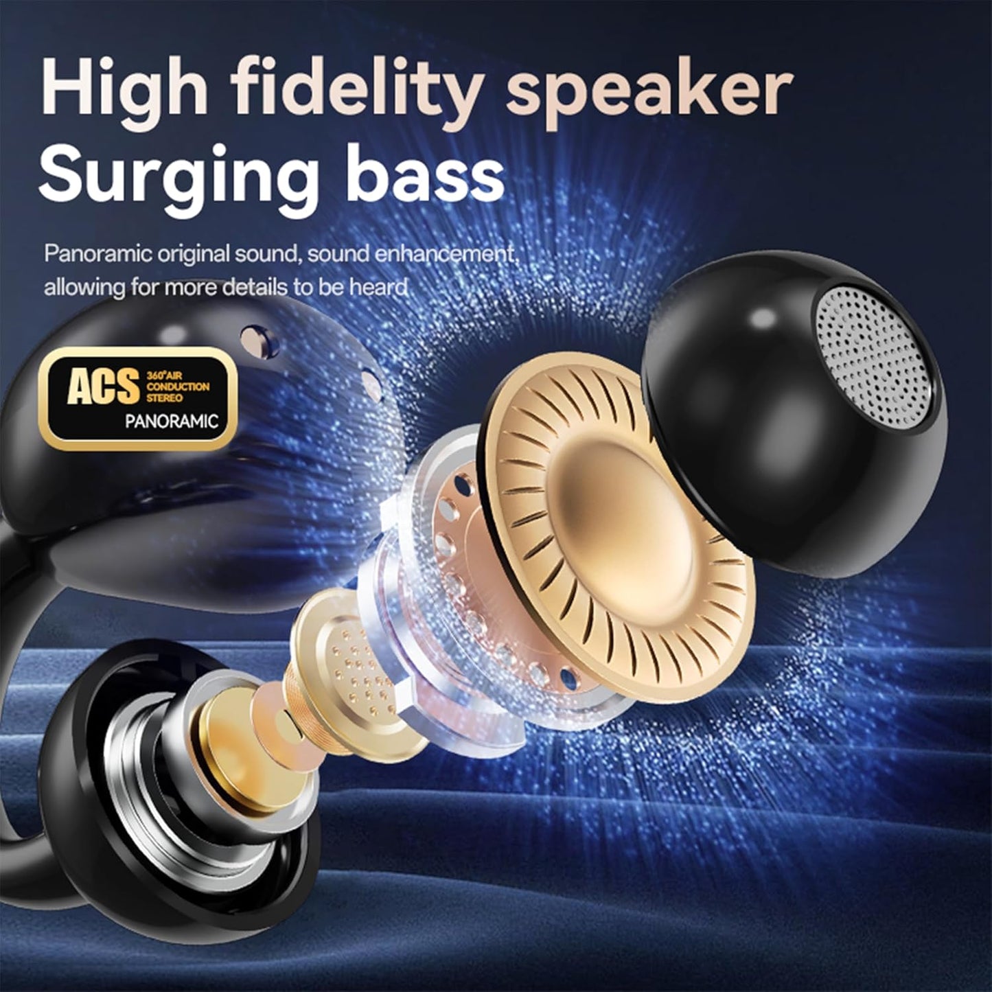 5.4 Open Ear Clip Headphones Wireless Earbuds Bluetooth Sports Earphones with Wireless LED Touch Screen Waterproof