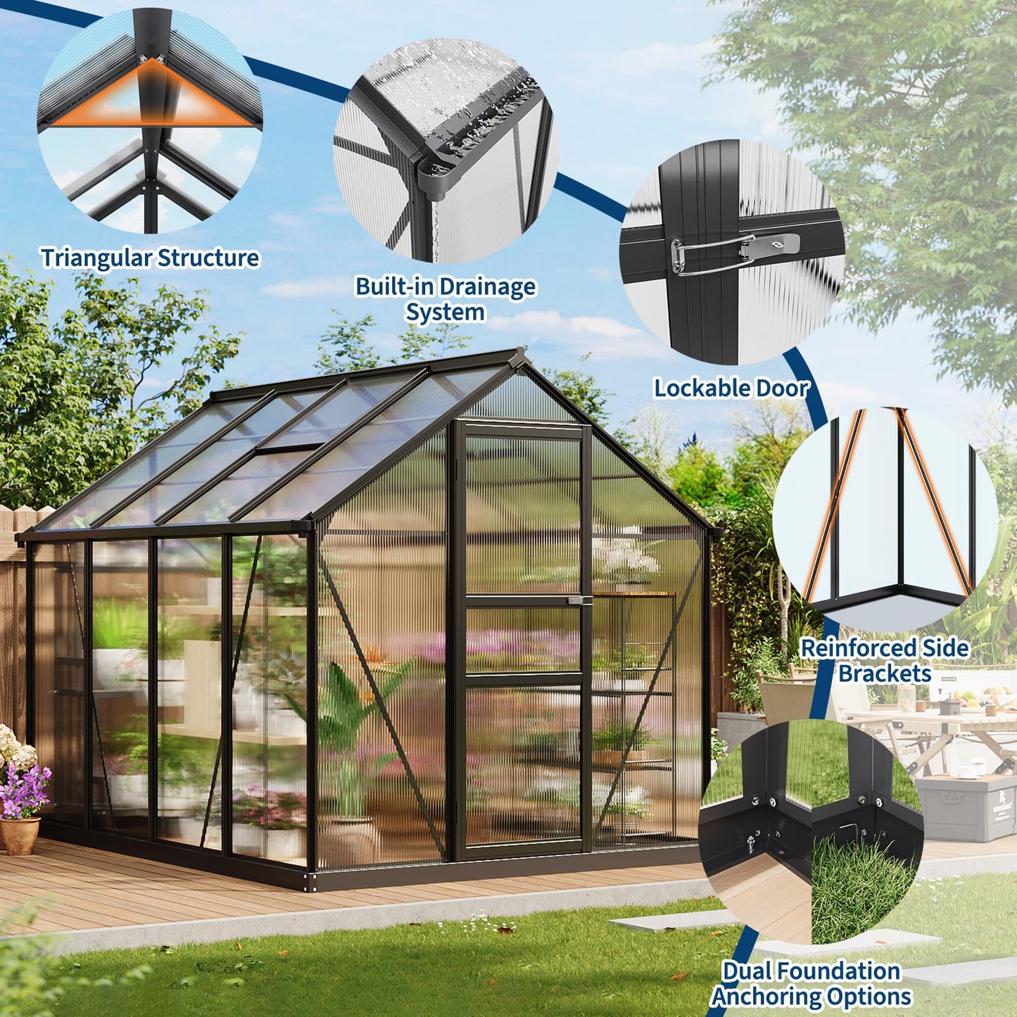Greenhouse, 6x8 FT Greenhouse for Outdoors, Walk-in Green House with Ground Nails and Vent Windows, Sliding Lockable Door, Green Houses for Outside Garden Backyard, Patio