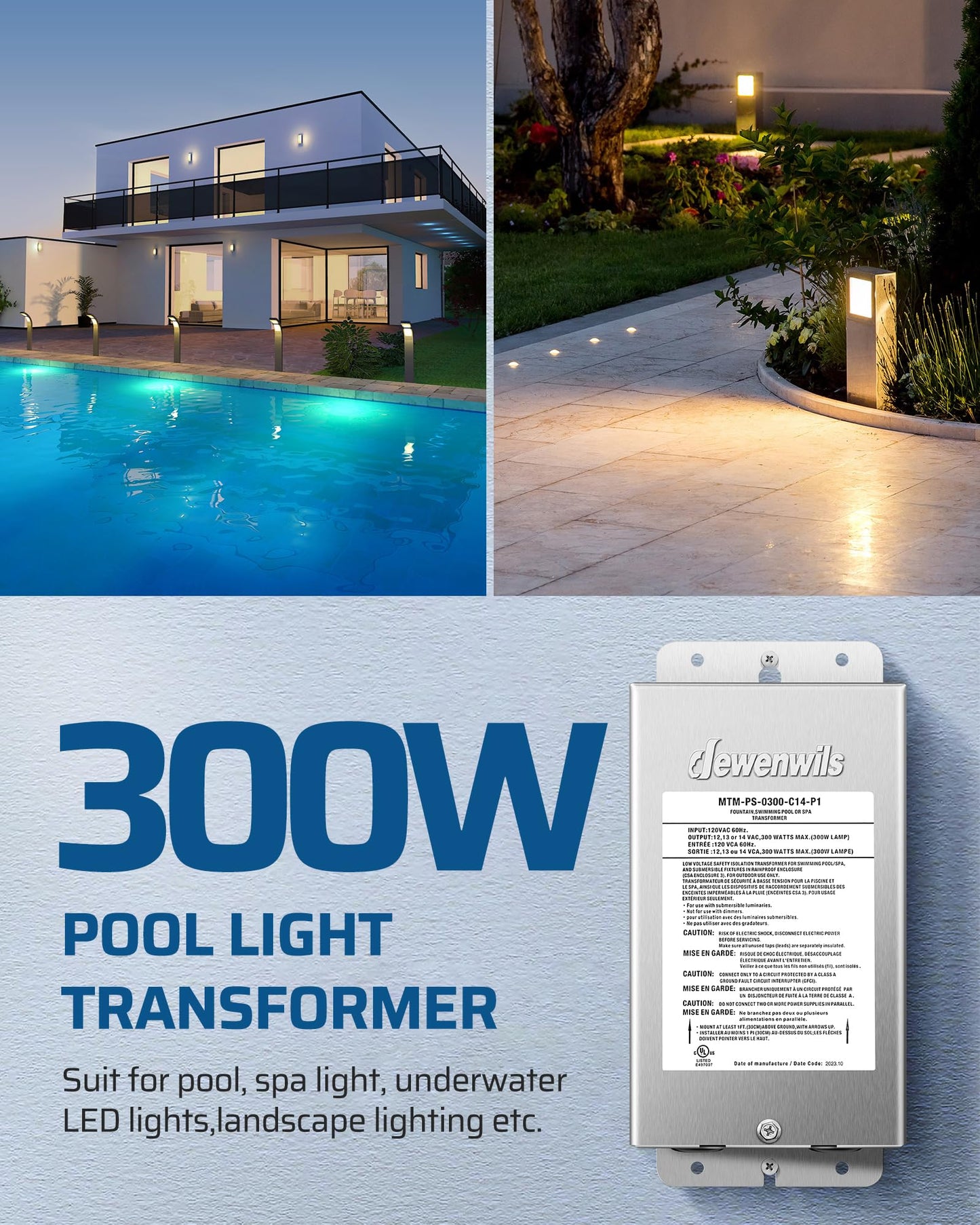 DEWENWILS Low Voltage Pool Light Transformer, 120V AC to 12V/13V/14V AC, Multi-tap Safety Transformer