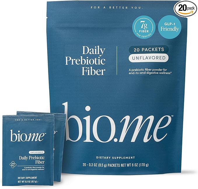 Daily Prebiotic Fiber Powder Unflavored - 20 Travel Packs, 7g Per Serving - Soluble & Insoluble Fiber Supplement for Women & Men - Digestive Health & Gut Health - GLP-1 Friendly, Sugar Free