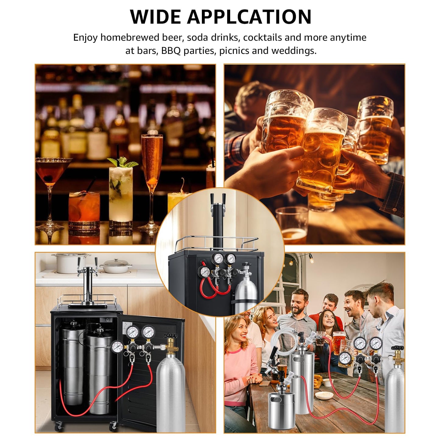 New Adjustable Dual Tap Kegerator Tower & Dual Keg Regulator CO2 Beer Pressure Regulator 0-60psi for Brewing