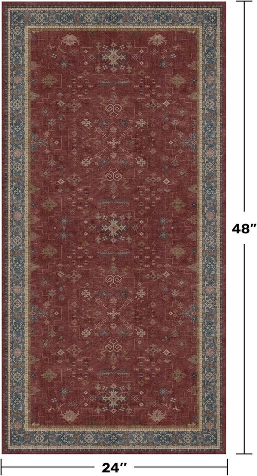 Hazo Haus Burgundy Washable Entry Rug - Non-Slip, Low Pile, Stain & Fade Resistant | Modern Floral Design