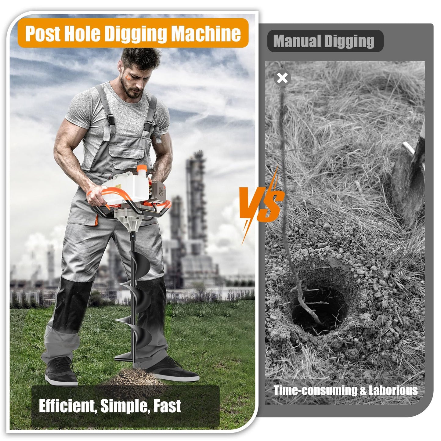 ARPITUYN Post Hole Digger, 71CC 2 Stroke Post Hole Digging Machine with 3 Drill Bits and Extension Rod, Gas Powered Auger Post Hole Digger for Farmland, Garden, Planting