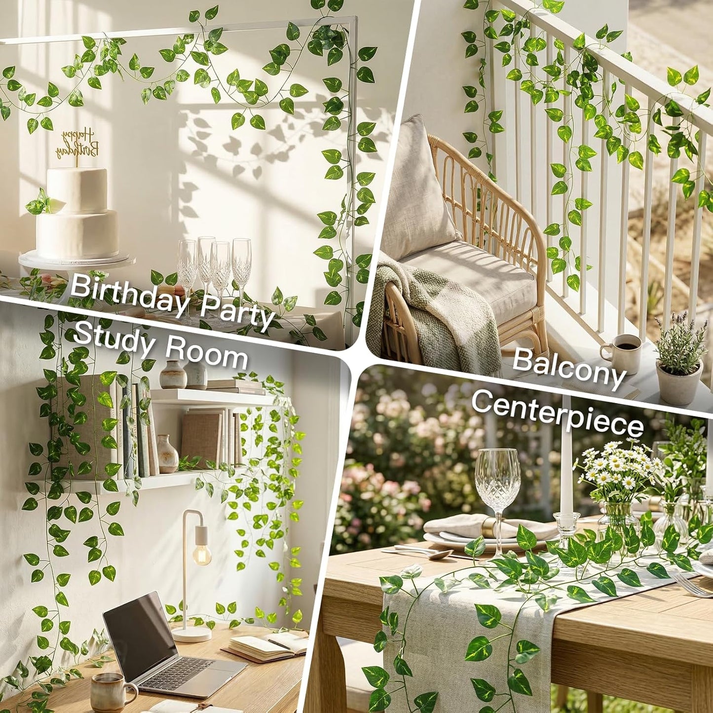 Suddus Artificial Pothos Leaves | 33 Feet Faux Greenery Hanging Garland for Home & Garden Decor