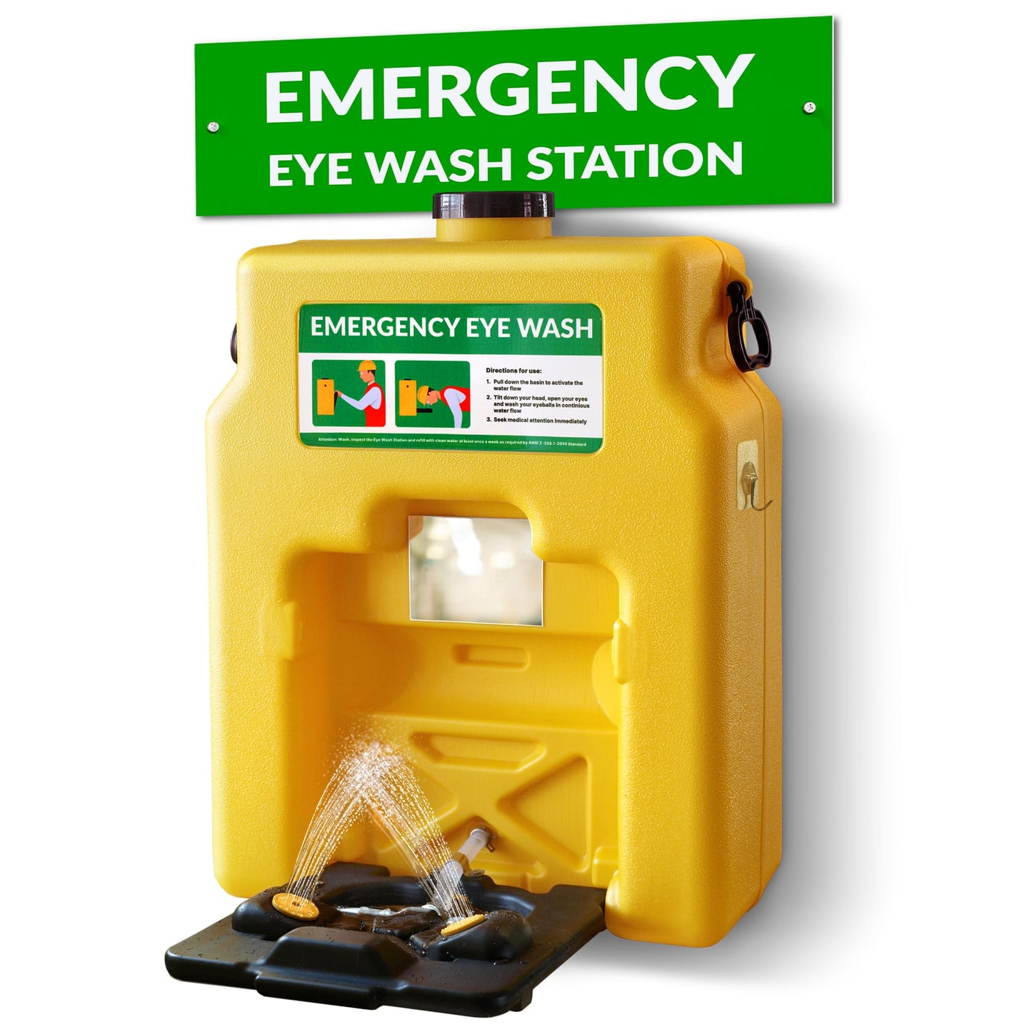 MAASTERS 14 Gallon Portable Eye Wash Station, Wall Mount Eyewash Station OSHA-Compliant, Emergency Eye Wash Station with Mirror & Dual Spray