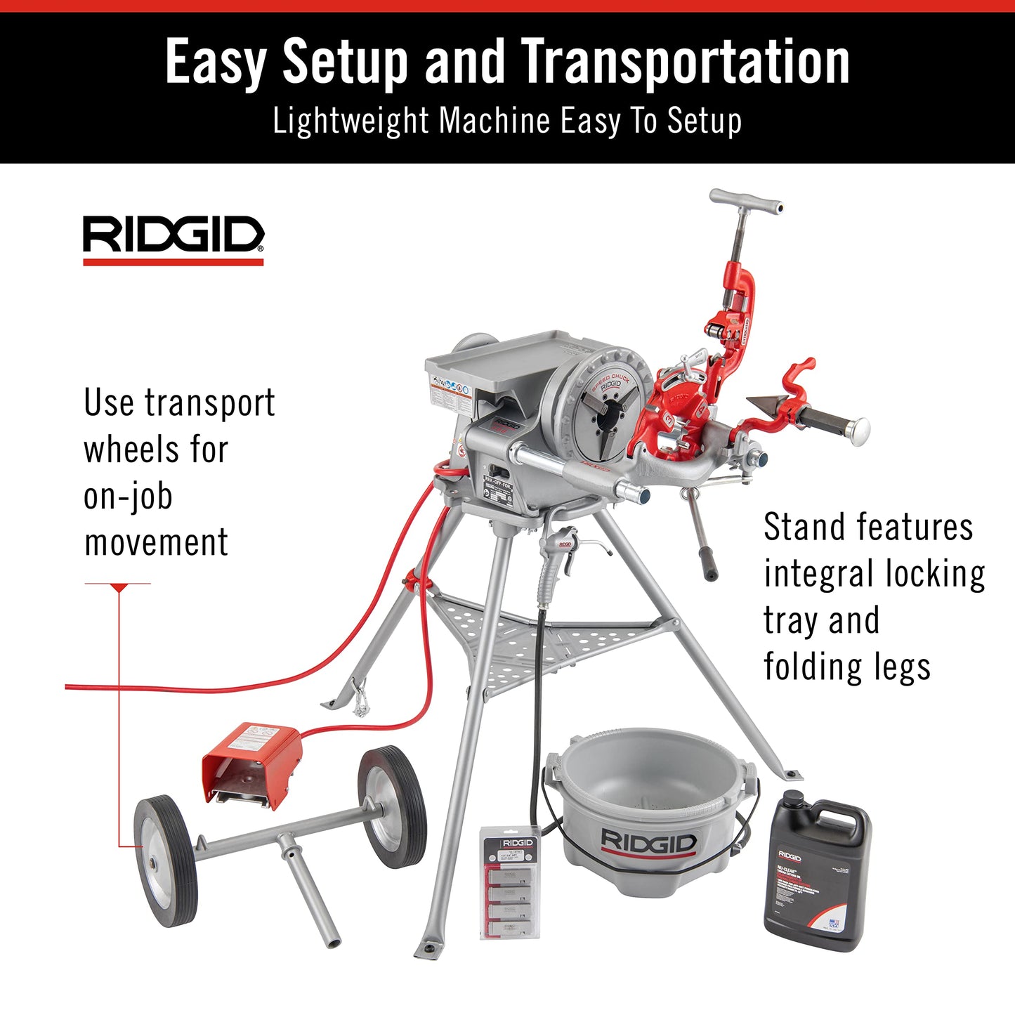 RIDGID 15682 Model 300 Power Drive Complete, 38 RPM Pipe Threading Machine with 1/2-Inch to 3/4-Inch, 1-Inch to 2-Inch Universal Alloy Threading Die Heads, Oiler