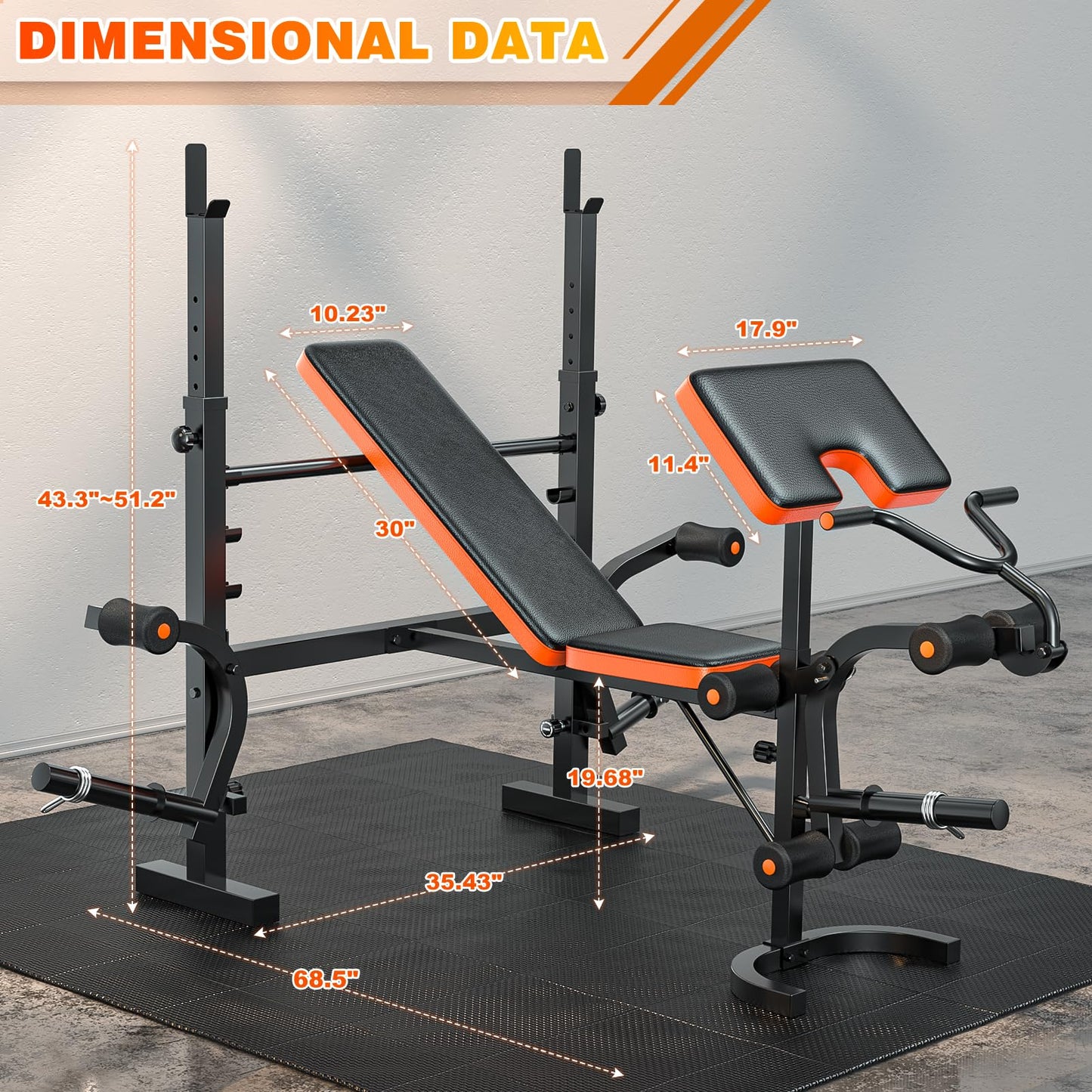XDDIAS Bench Press, 6 IN 1 Olympic Weight Bench With Leg Extension, Curl and Squat Rack, 770LBS Multi Weight Benches for Home Gym, Workout Bench Flat Incline Lifting Bench for Strength Training