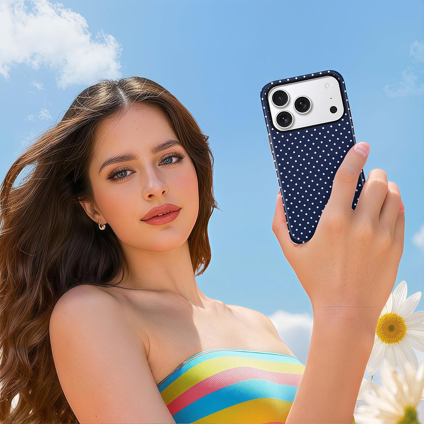 Aleviker 17 2-Layer Case for iPhone Pro Max, Glossy Hybrid Hard Shell, Aesthetic Scratch Resistant Cover, Navy Blue