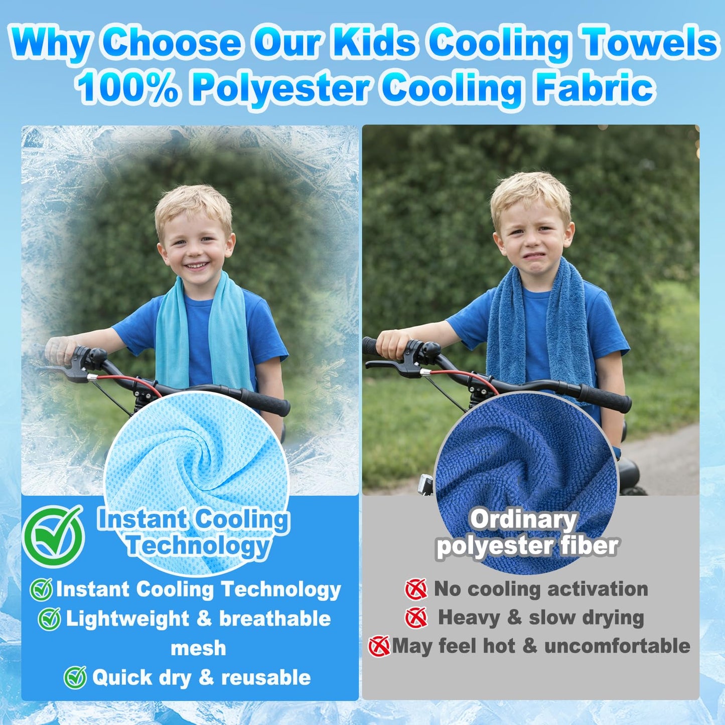 BobbleT 4 Pack Kids Cooling Towels, 30" x 9" Cooling Towels for Neck and Face, Soft Breathable Cooling Neck Wraps for Boys & Girls, Ideal for Sports, School, Summer Camp & Outdoor Use