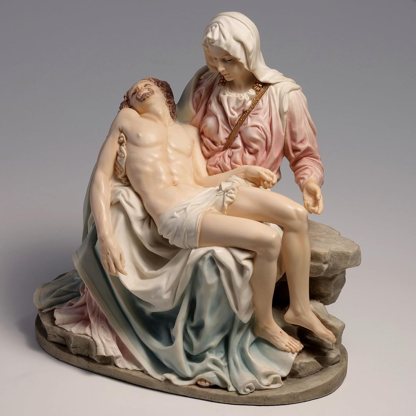 Regine Switzerland Pieta & Michelangelo Decorative Figurine - Elegant Pink & Blue Design, 10.63 Inch