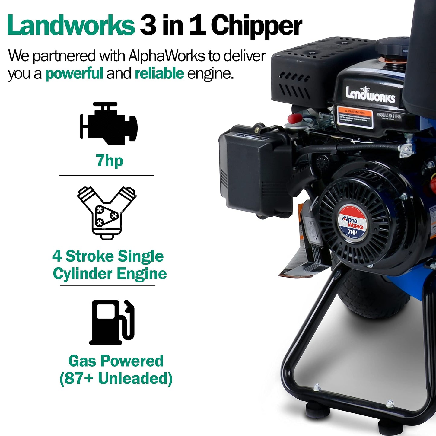 Landworks Wood Chipper 3 in 1 Multi-Function 3" Inch Max Capacity & Wood Chipper Compact Rotor Assembly Design 3" Inch Max Capacity